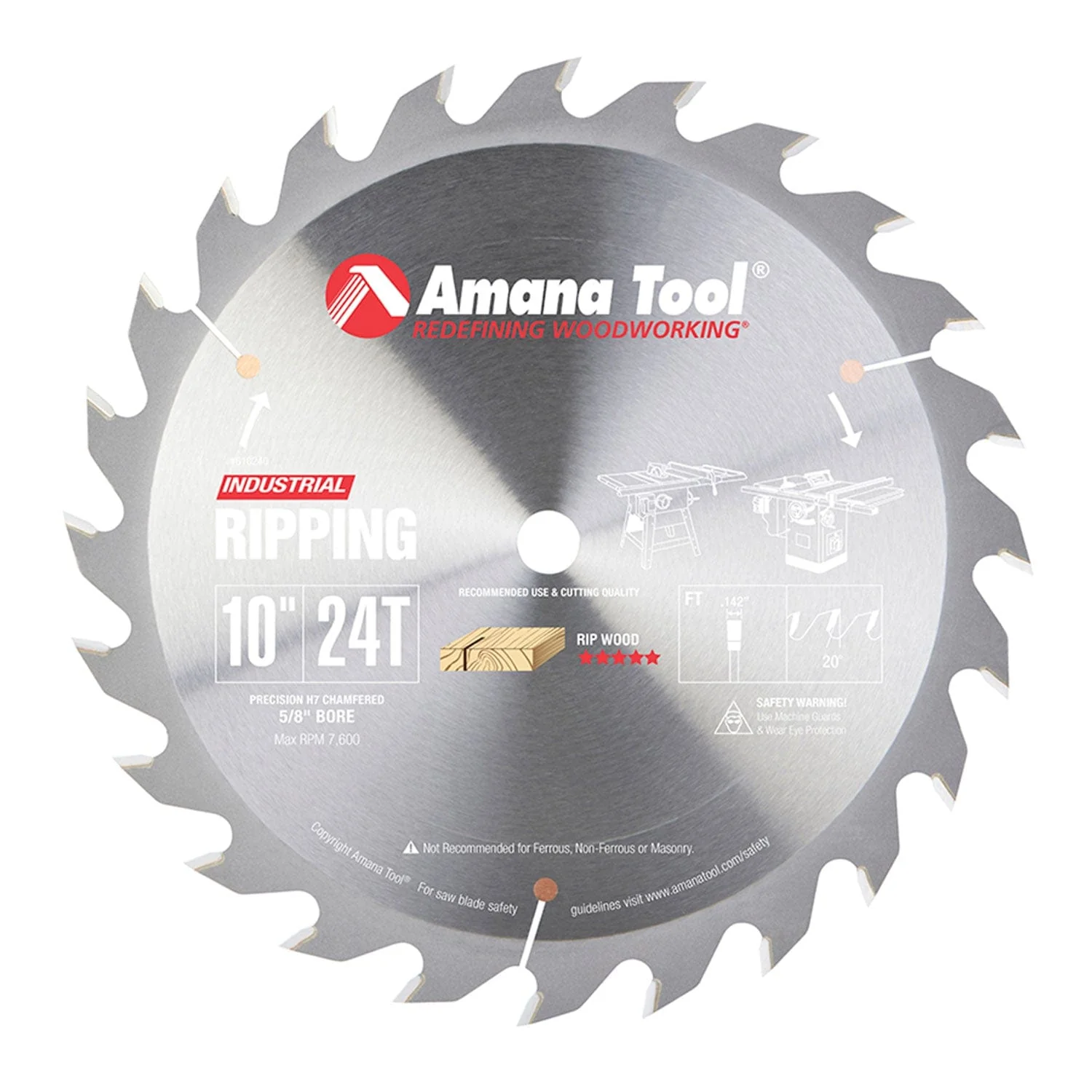 10" x 24T Ripping Blade, 20 Deg., 5/8" Bore, TCG - Image 2