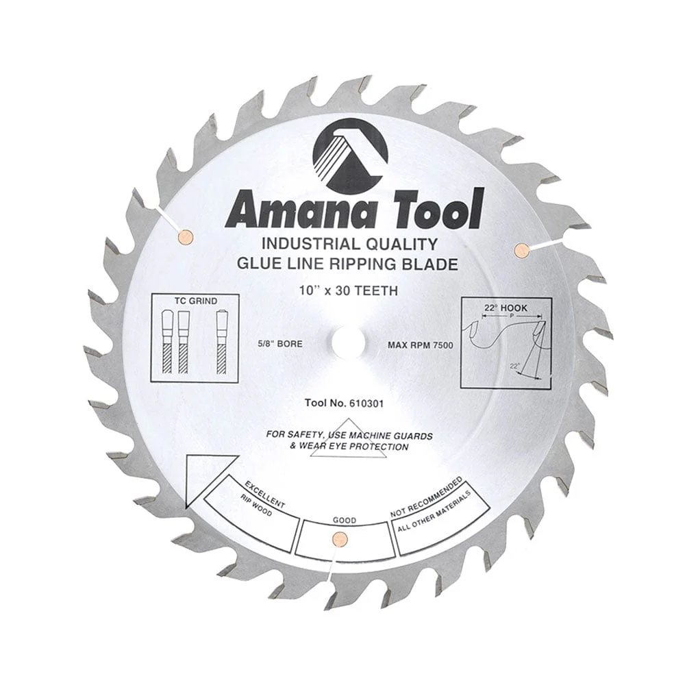 10" X 30T Glue Joint Rip Blade, 22 Degree 5/8" Bore, TCG - Image 2
