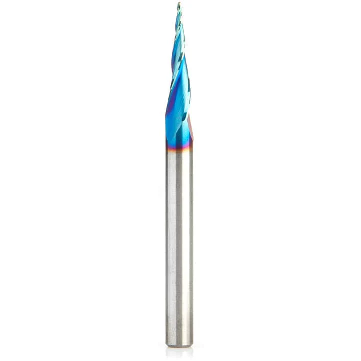 46280-K 2D/3D Carving 6.2 Deg Tapered Angle Ball Nose Triple Flute Router Bit 1/32"D 1"CH 1/64"R 1/4"SH 3"OL
