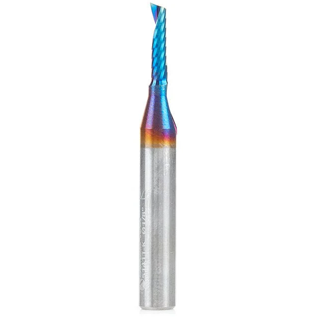 51411-K Spiral O Single Flute Plastic Cutting Up-Cut Mirror Finish CNC Router Bit 1/8"D 1/2"CH 1/4"SH 2"OL