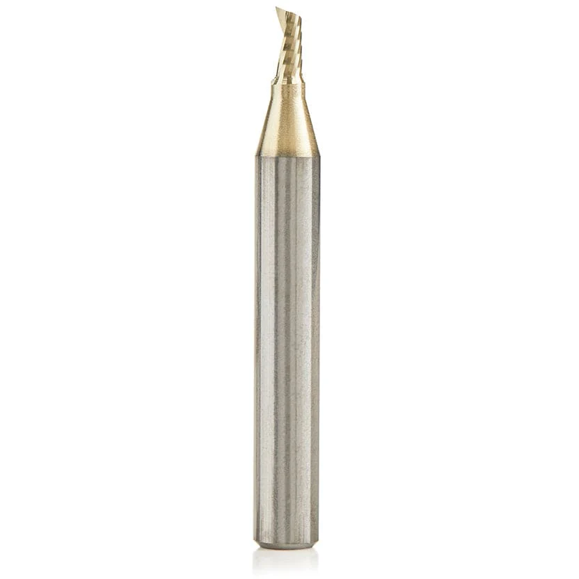 51474-Z Spiral O Single Flute ZrN Coated Aluminum Cutting Up-Cut Mirror Finish Router Bit 1/8"D 1/4"CH 1/4"SH 2"OL