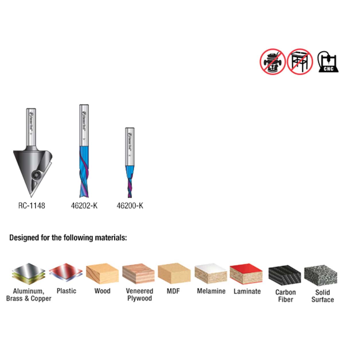 AMS-119-T 3-piece Matt's CNC Starter Spektra Bit Set 1/4" SH with 60 Degree V-Groove with Stackable Case - Image 2