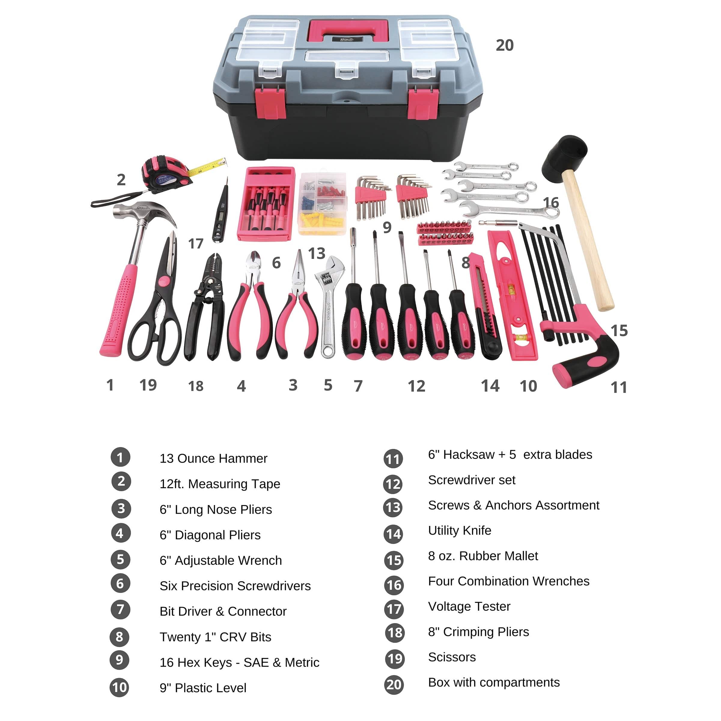 170 pc Household Tool Kit with Tool Box Pink - Image 2