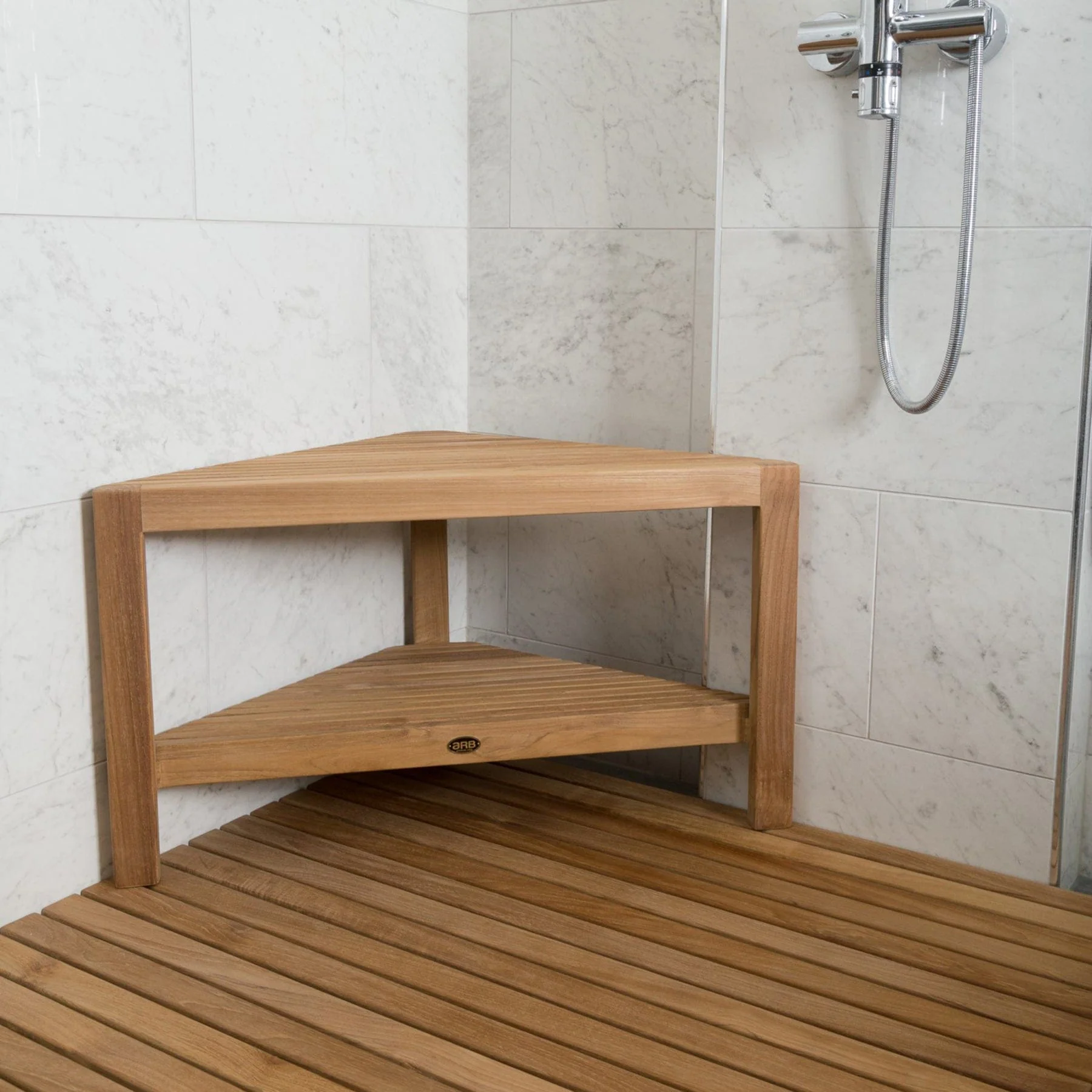 Fiji Corner Shower Bench 31" (80 cm) with Shelf - Image 3