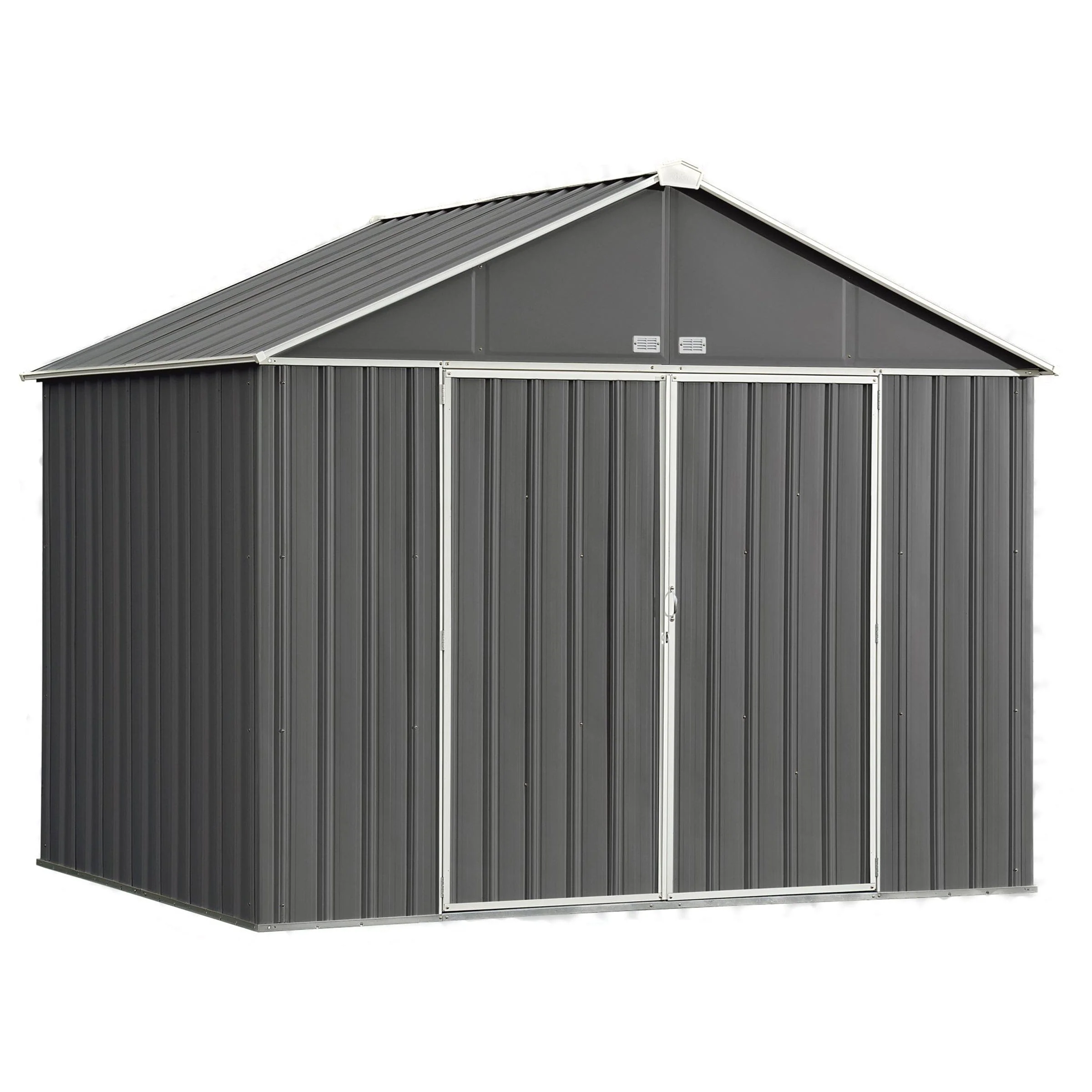 EZEE Shed, 10x8, Extra High Gable, 72 in walls, Charcoal Gray and Cream