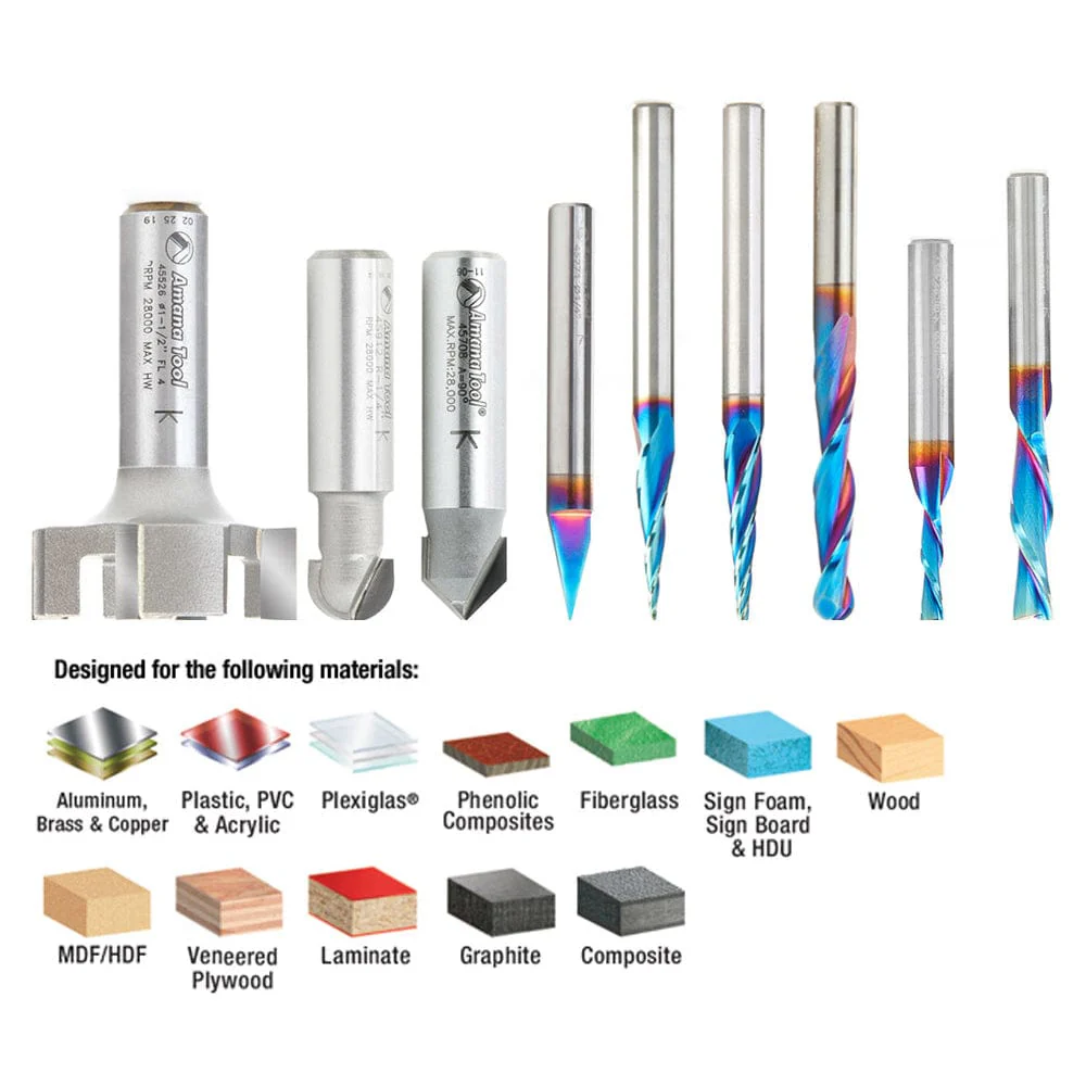 9-piece Spektra CNC Bit Set for Axiom AutoRouter by Amana Tool - Image 13