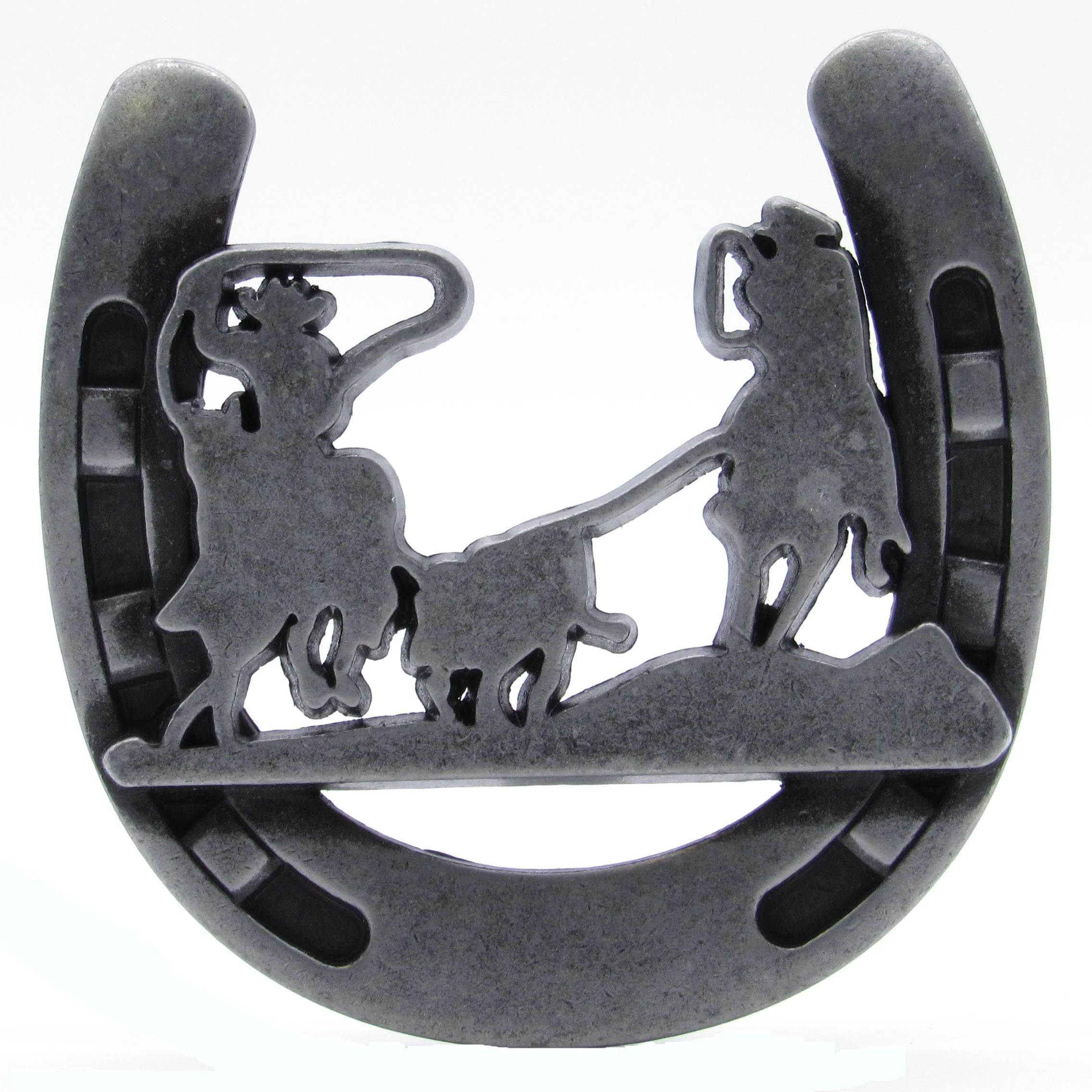 Cowboys Roping Calf Horseshoe Knob, Pewter Oxide