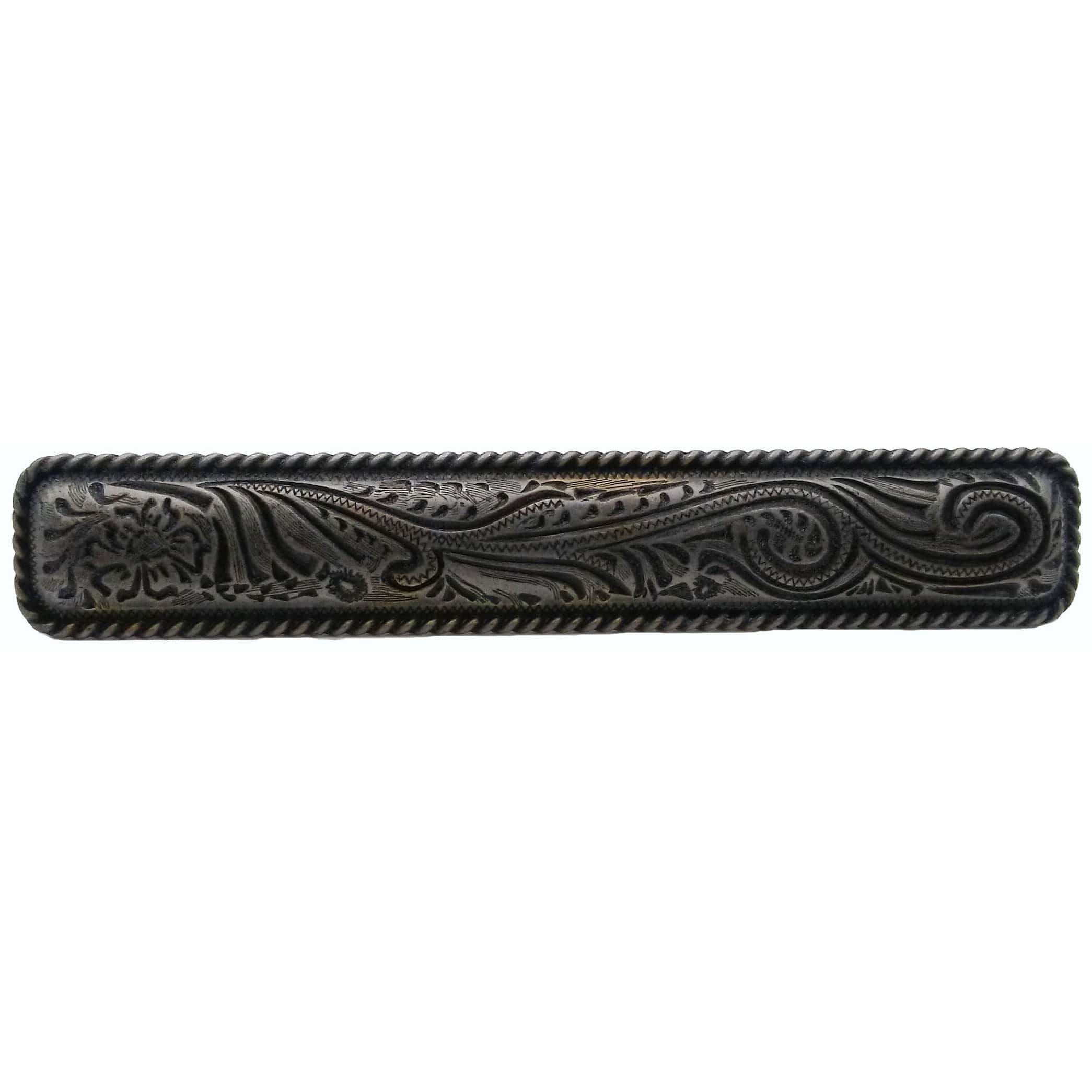 Large Engraved Flower Pull, Pewter Oxide