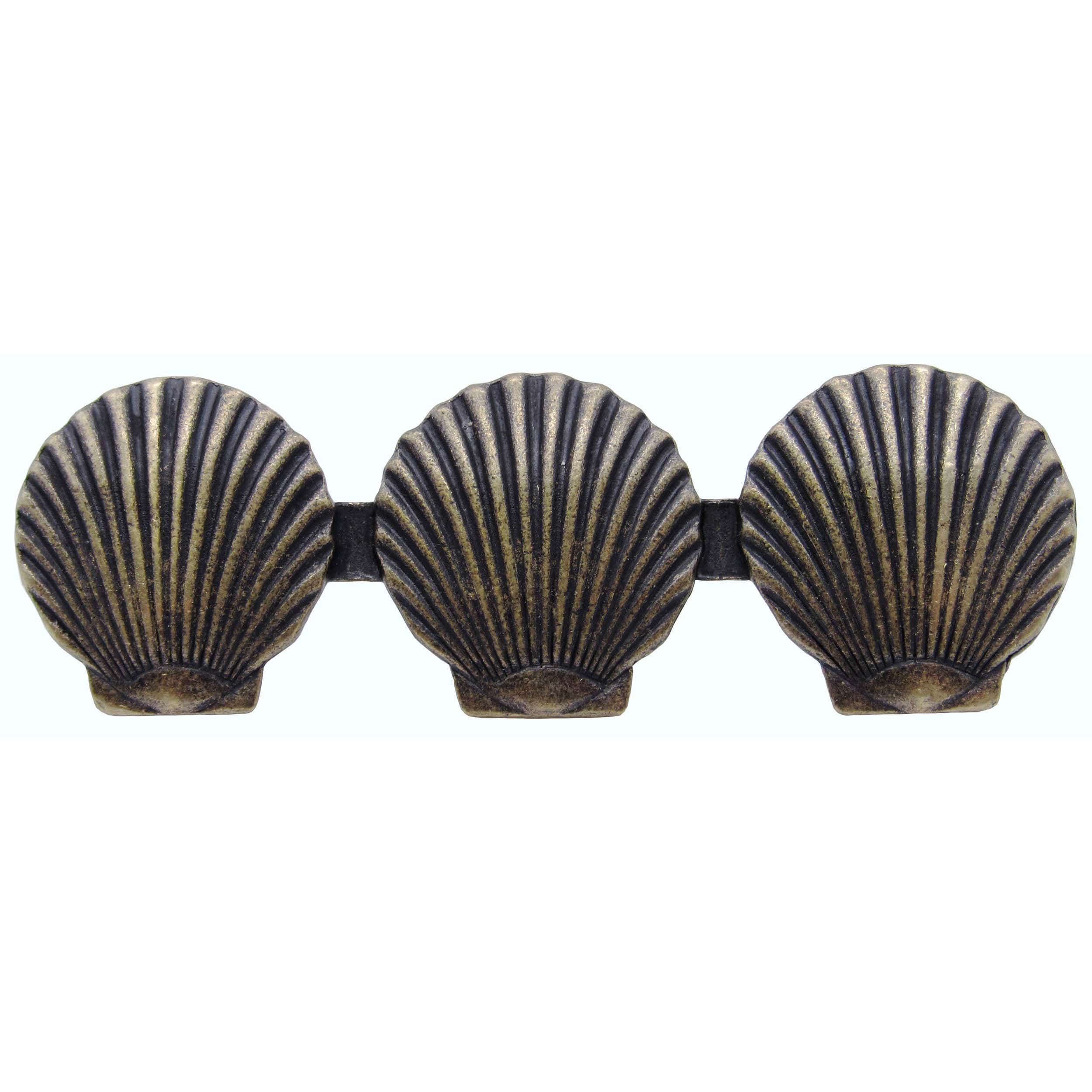 Triple Scallop Seashell Pull, Brass Oxide