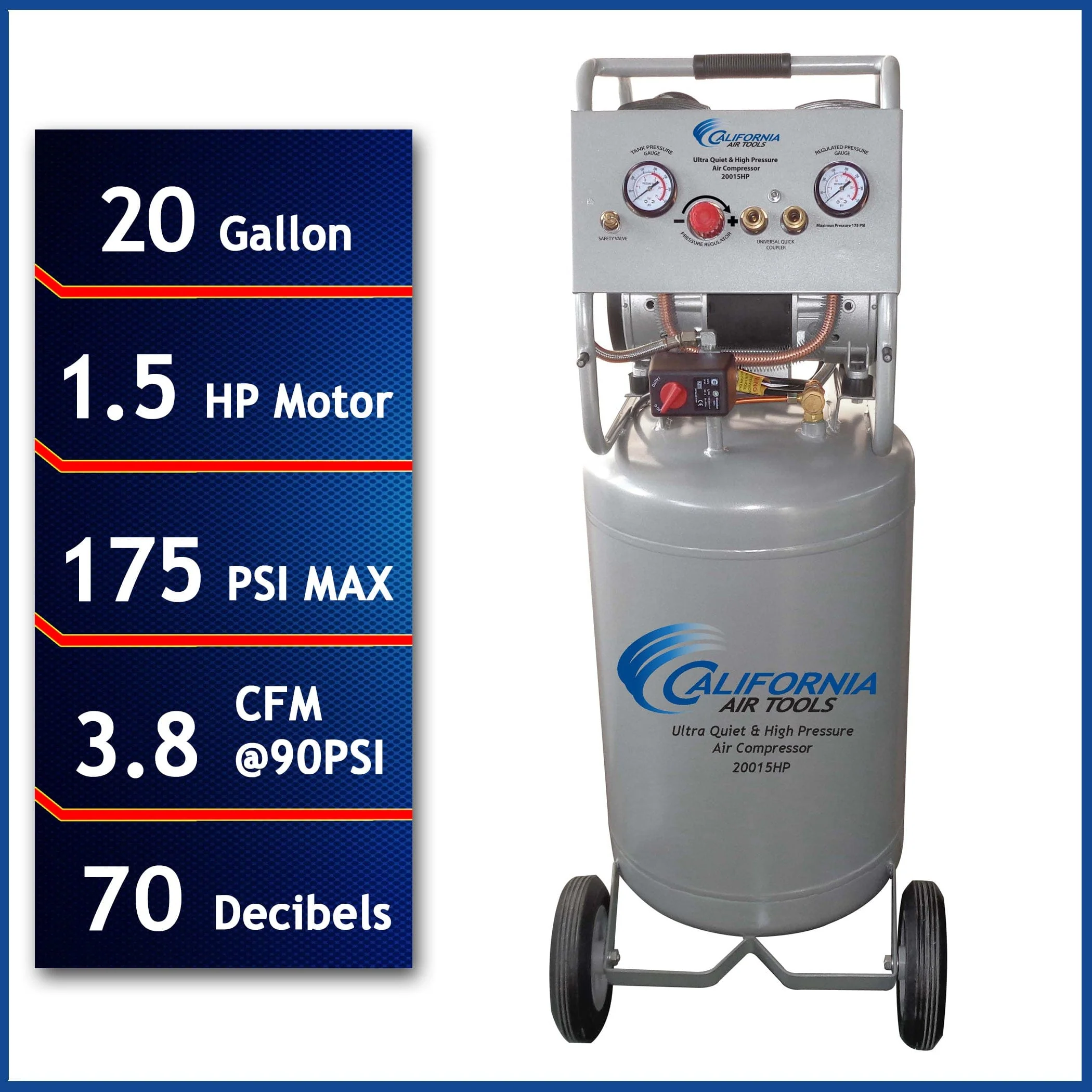 1-1/2 HP 20 Gallon Oil-Free Two Stage Air Compressor - Image 4