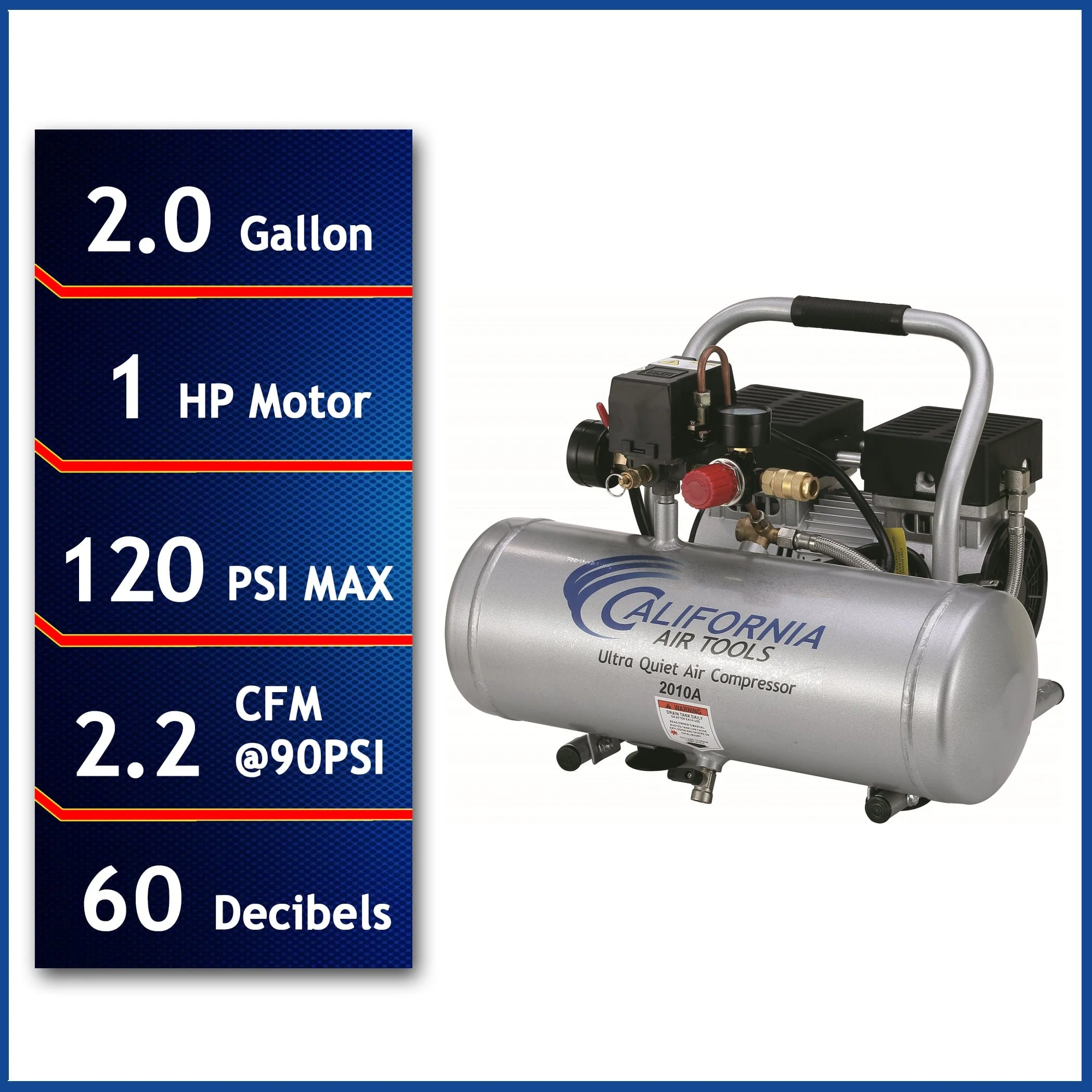 1HP 2 Gallon Oil-Free Aluminum Tank Air Compressor - Ultra Quiet - Image 5