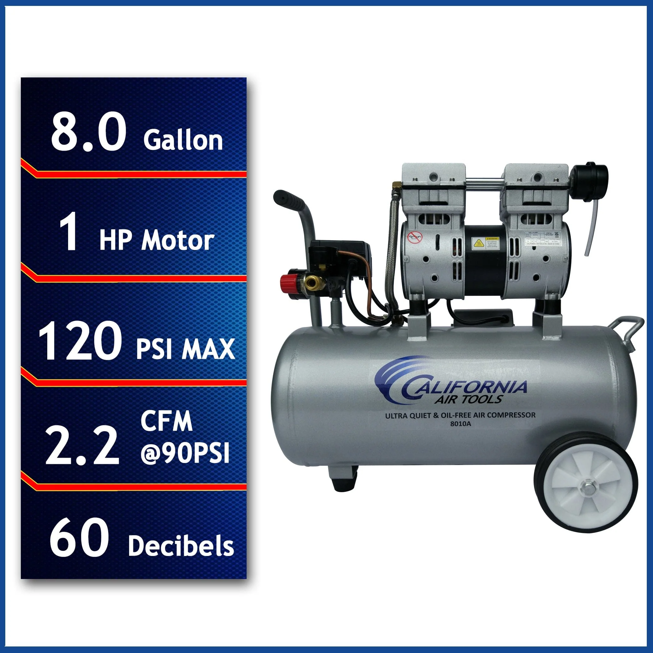 1HP 8 Gallon Oil-Free Aluminum Tank Air Compressor - Image 6