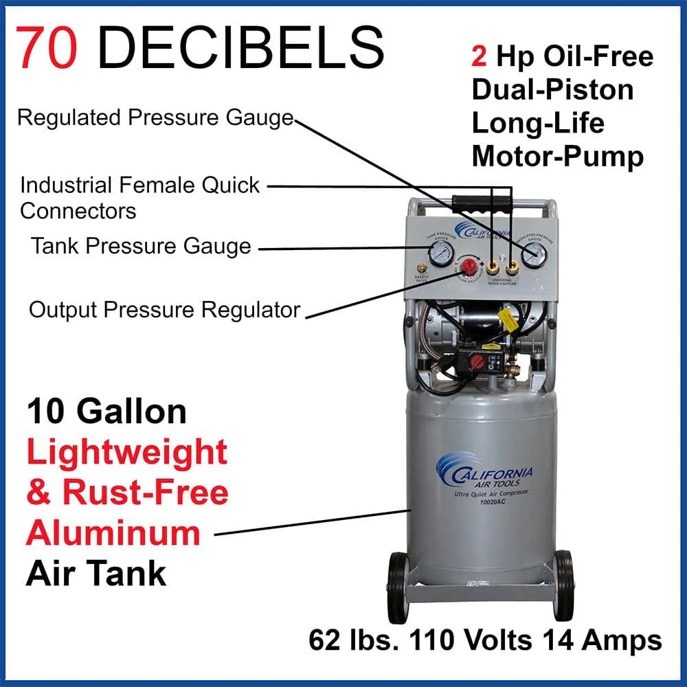 2HP 10 Gallon Oil-Free Aluminum Tank Air Compressor - Image 10