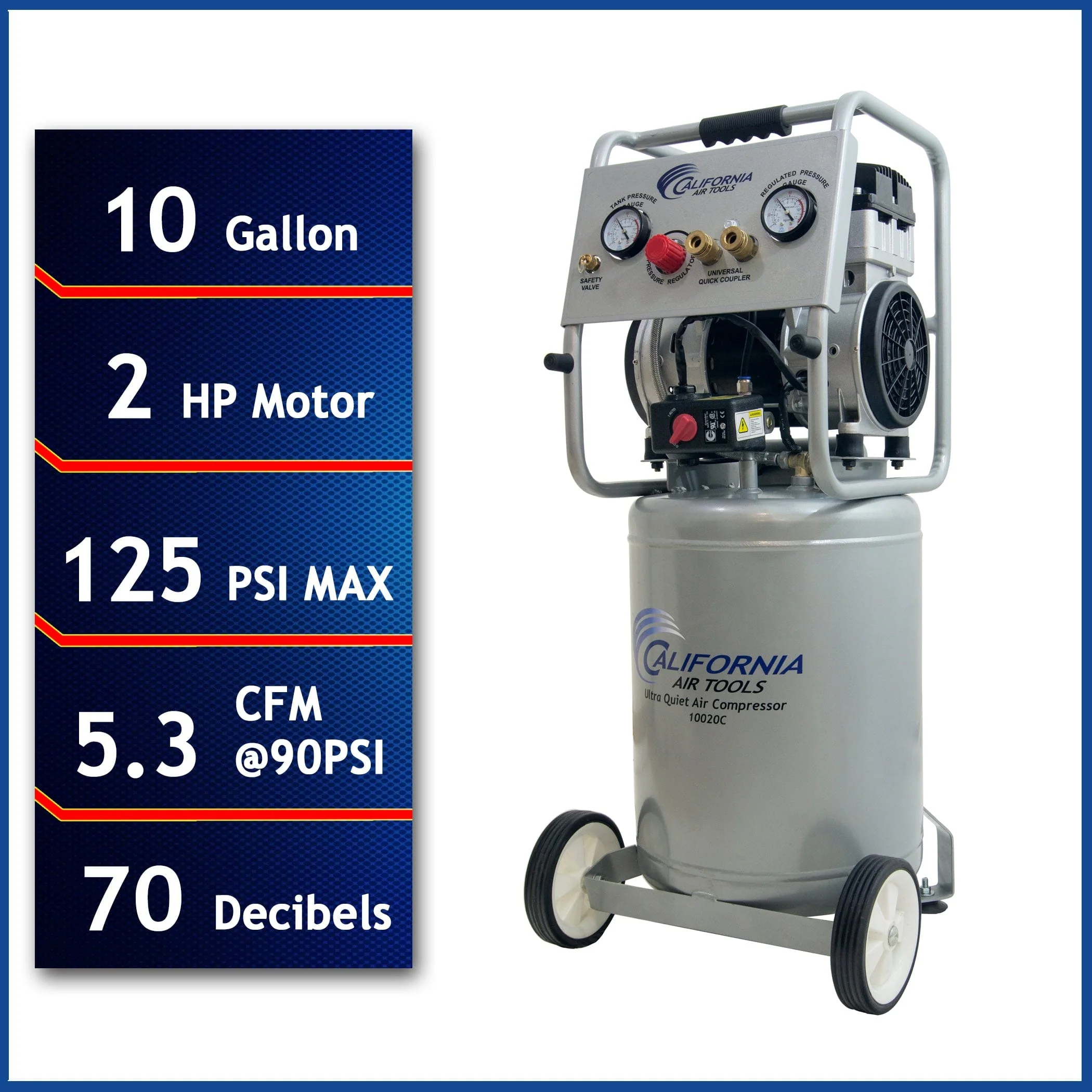 2HP 10 Gallon Oil-Free Steel Tank Air Compressor - Ultra Quiet - Image 4