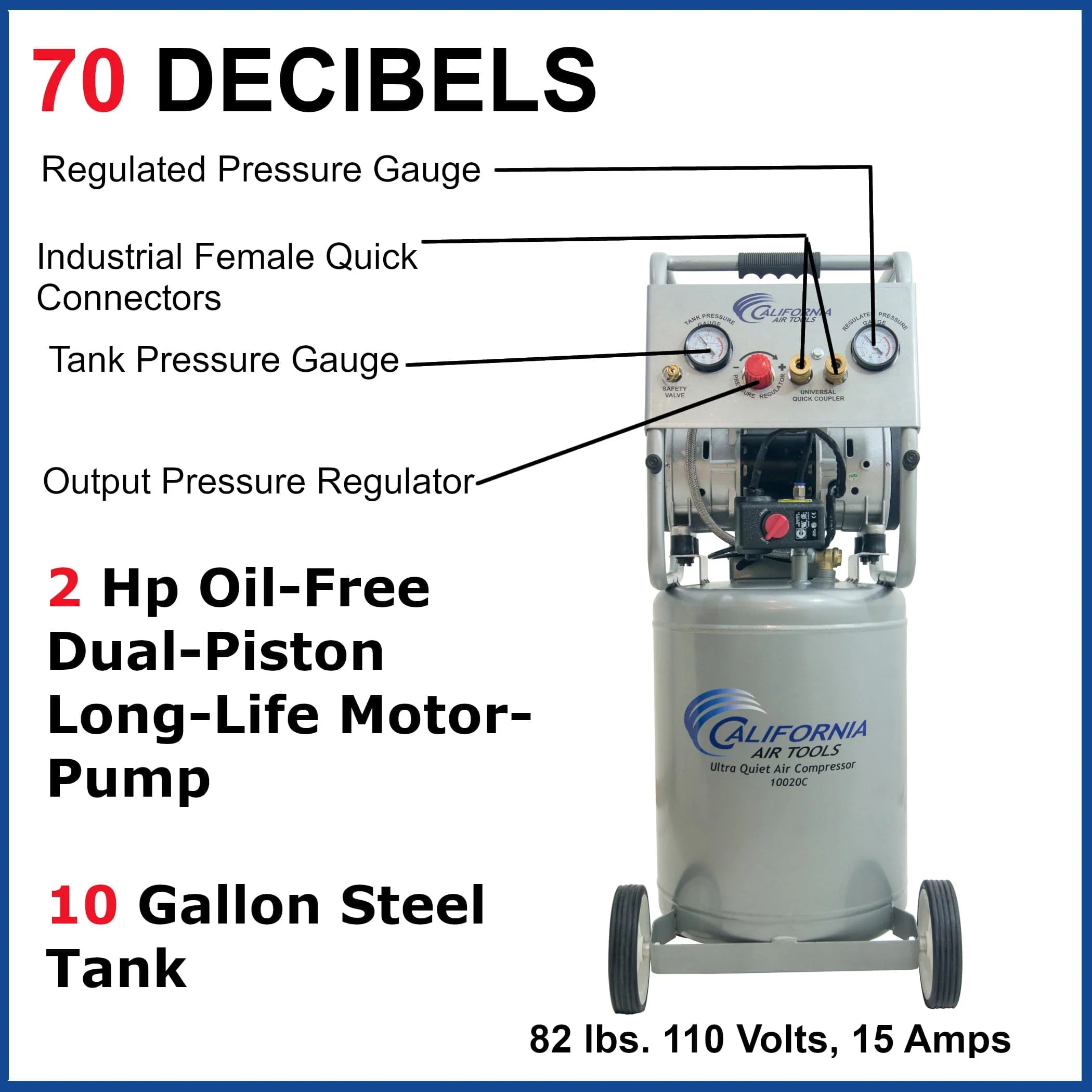 2HP 10 Gallon Oil-Free Steel Tank Air Compressor with Auto Drain Valve - Image 3