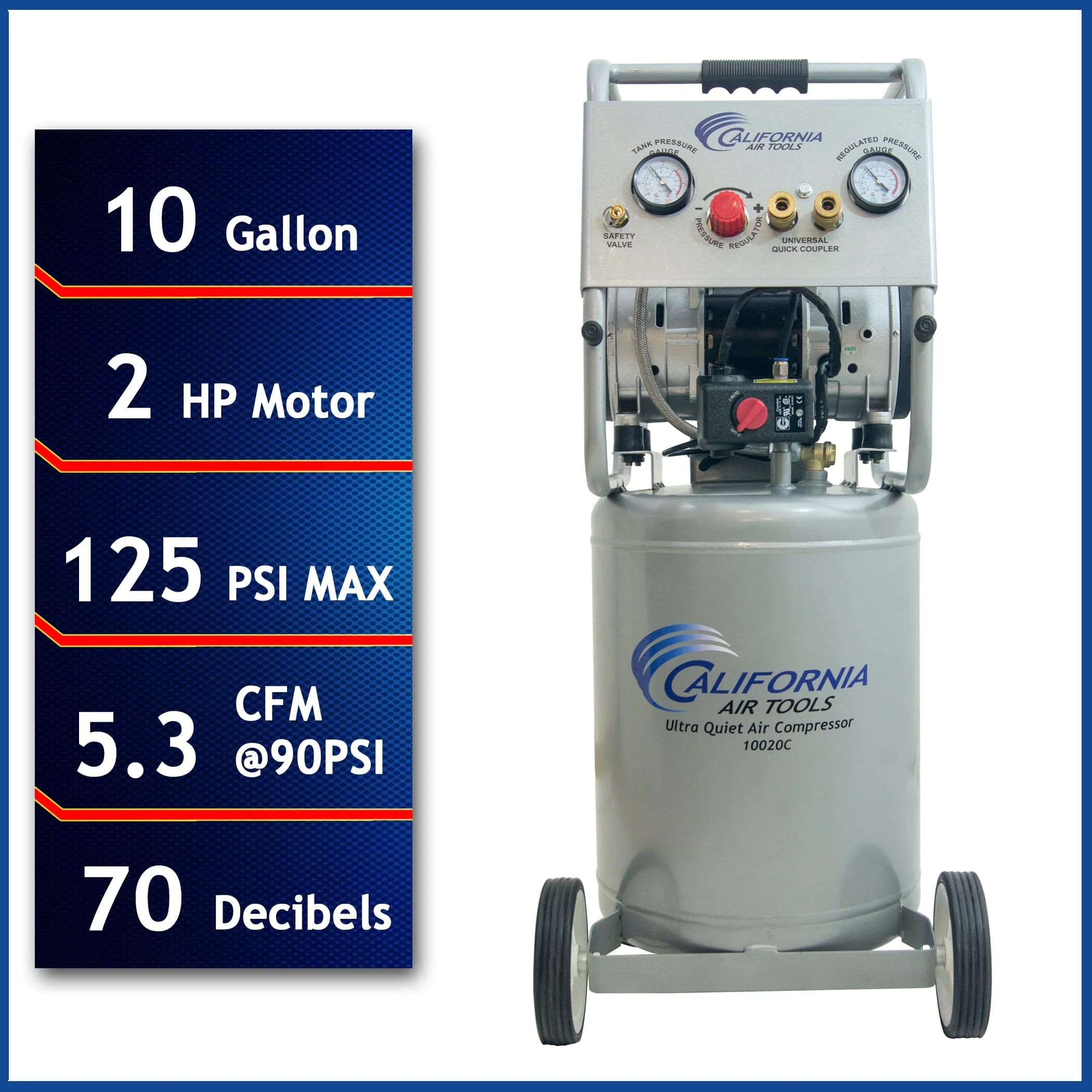 2HP 10 Gallon Oil-Free Steel Tank Air Compressor with Auto Drain Valve - Image 4