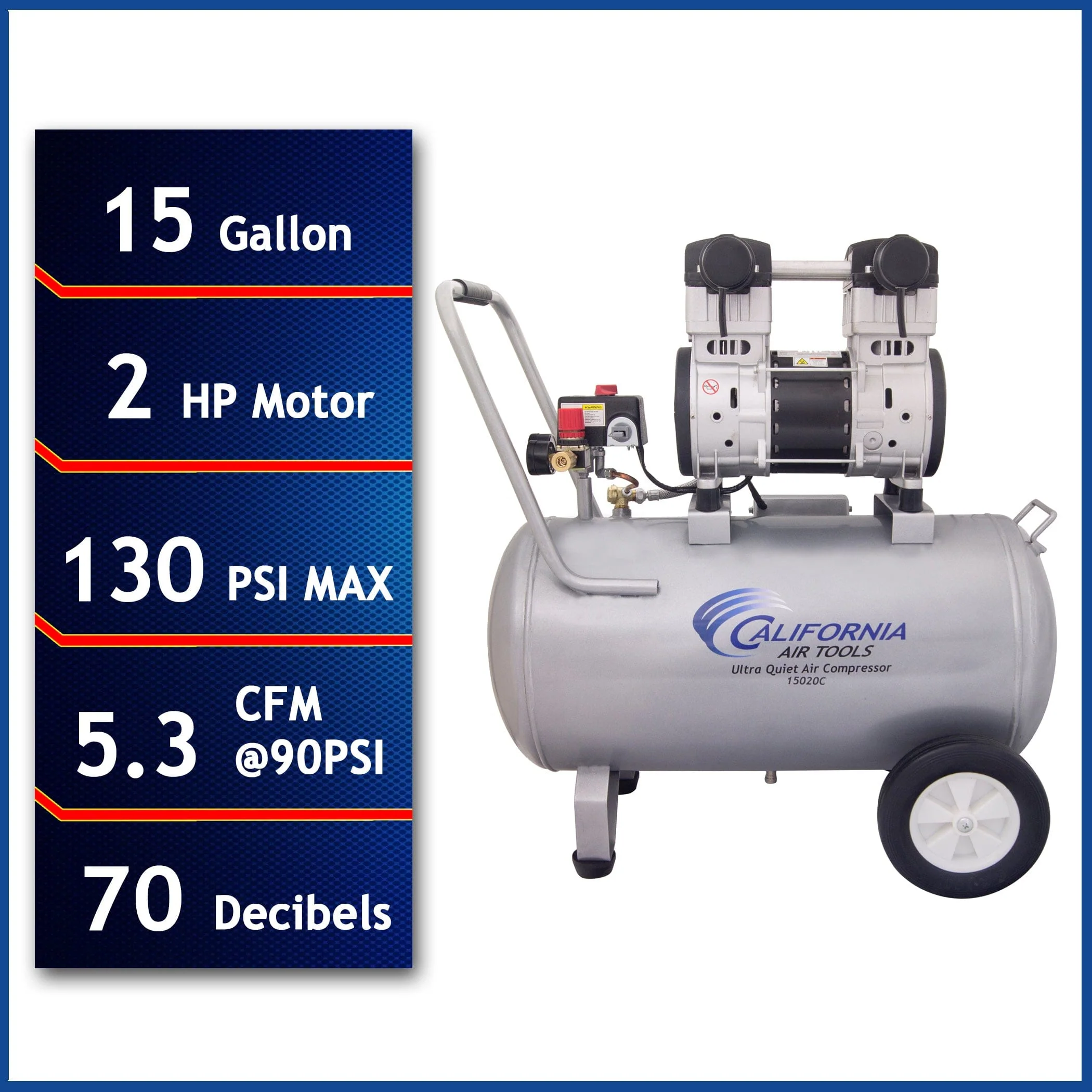 2HP 220V 15 Gallon Oil-Free Steel Tank Air Compressor - Image 3