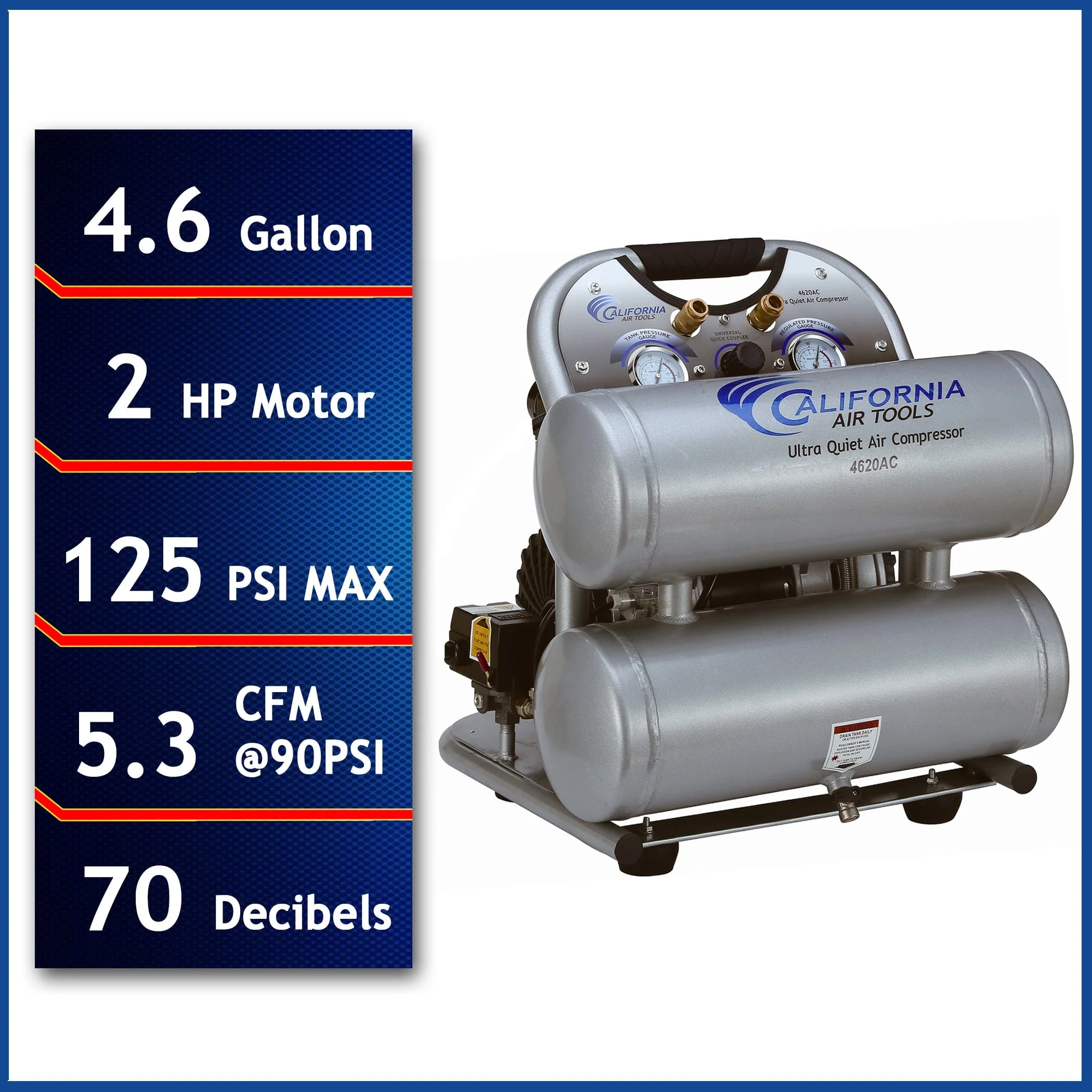 2HP 4.6 Gallon Oil-Free Twin Aluminum Tank Air Compressor - Image 3