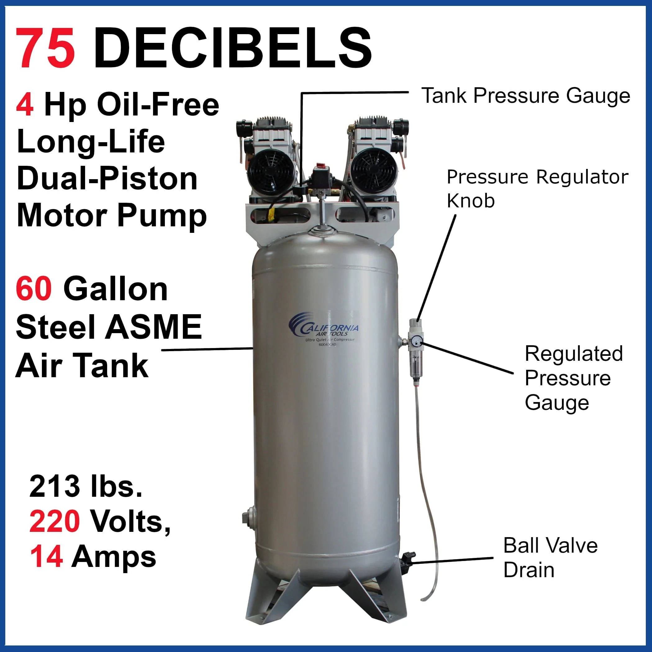 4HP 60 Gallon Oil-Free Steel Tank Air Compressor with Auto Drain Valve - Image 5
