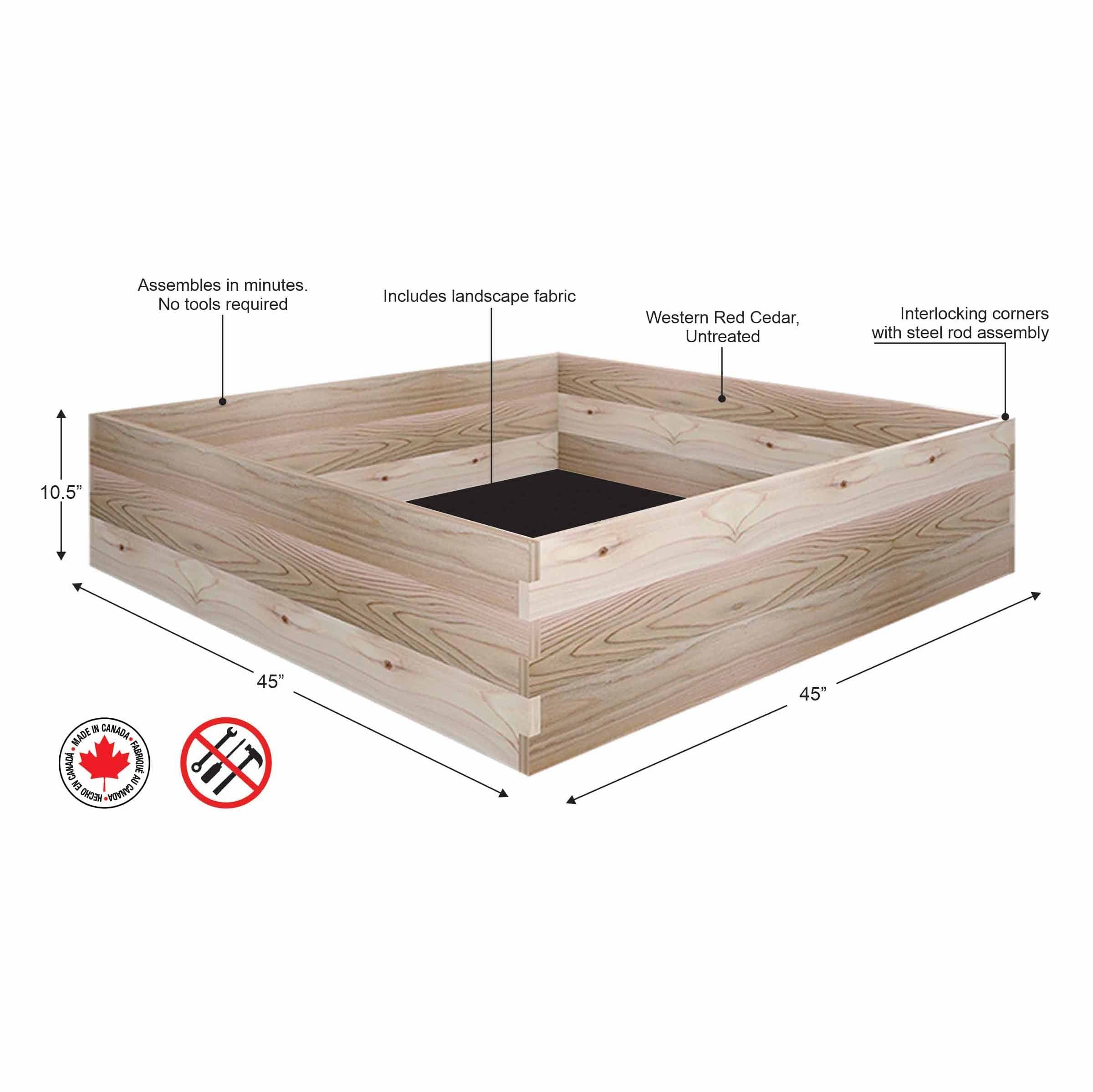 Cedar Raised Garden Bed 45" x 45" x 10-1/2"H - Image 2