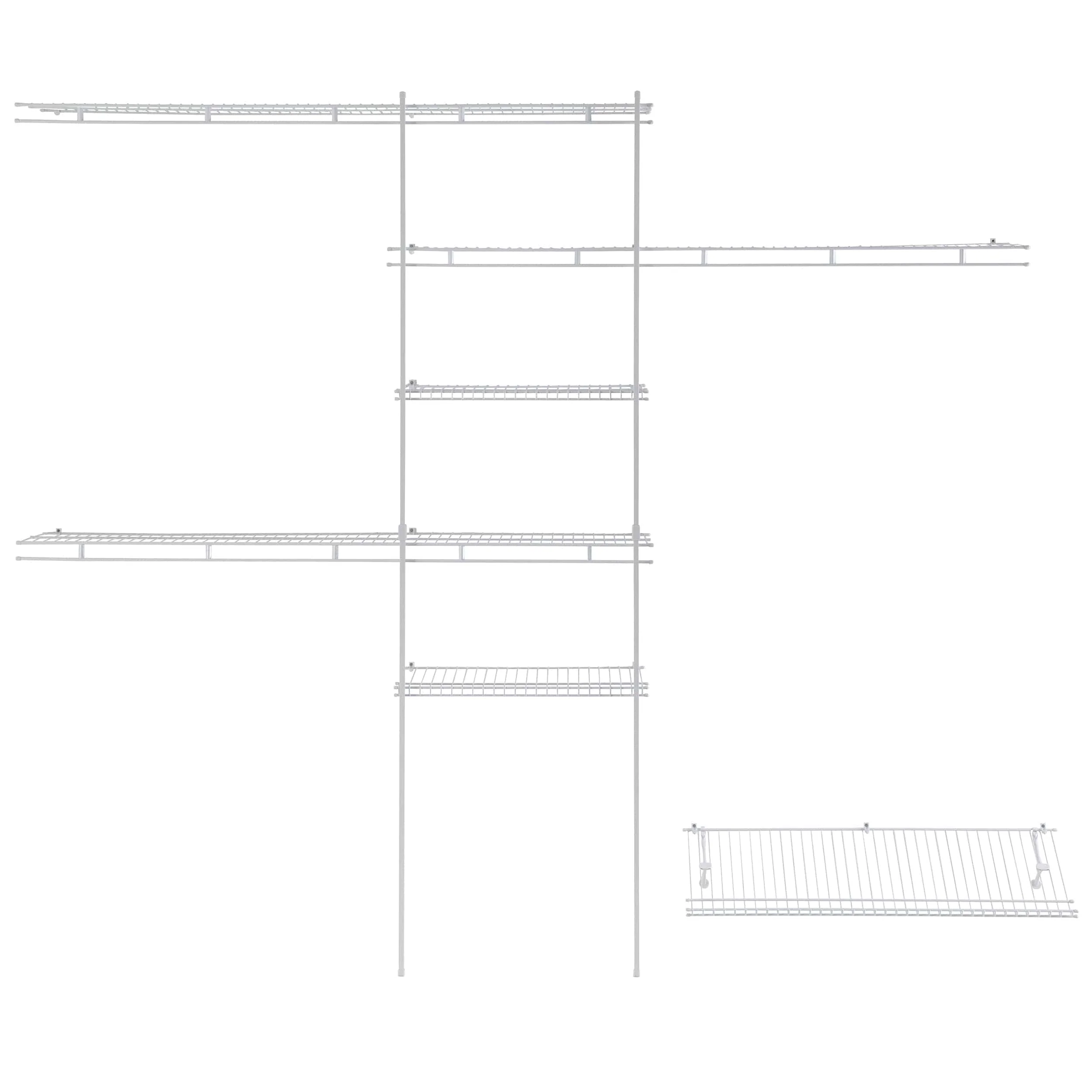 Closet Organizer Kit with Shoe Shelf 5' - 8' W Fixed Mount, White