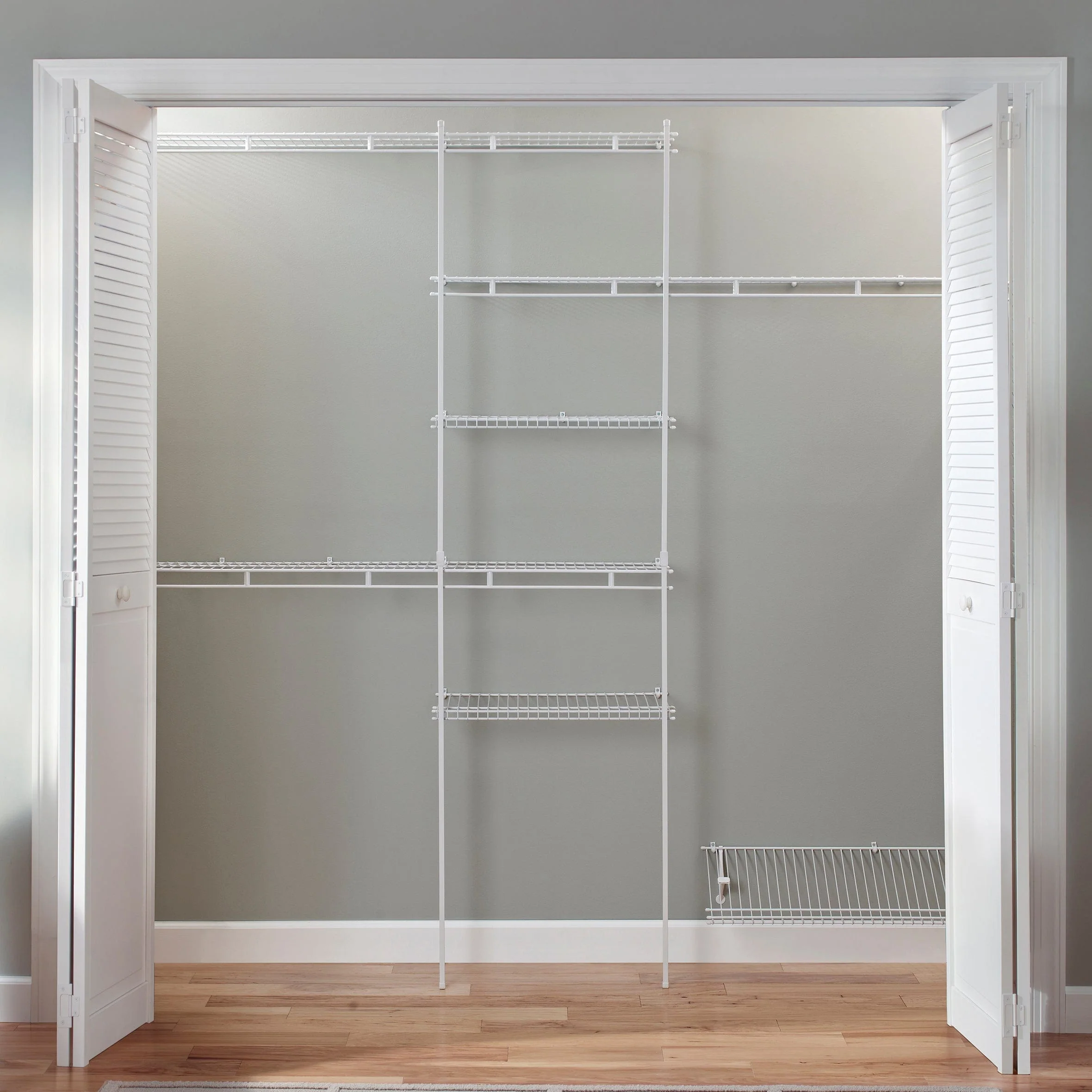 Closet Organizer Kit with Shoe Shelf 5' - 8' W Fixed Mount, White - Image 2