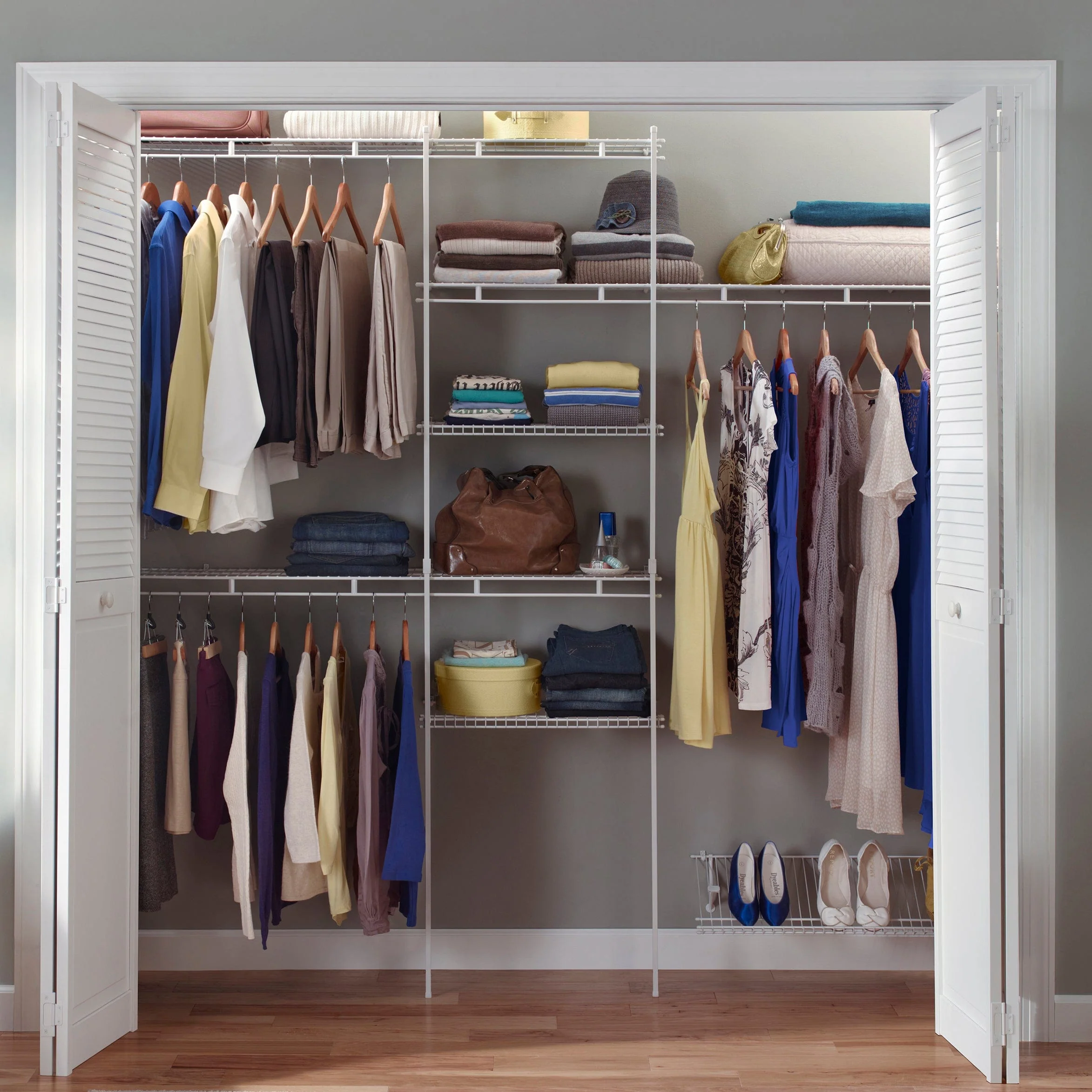 Closet Organizer Kit with Shoe Shelf 5' - 8' W Fixed Mount, White - Image 3