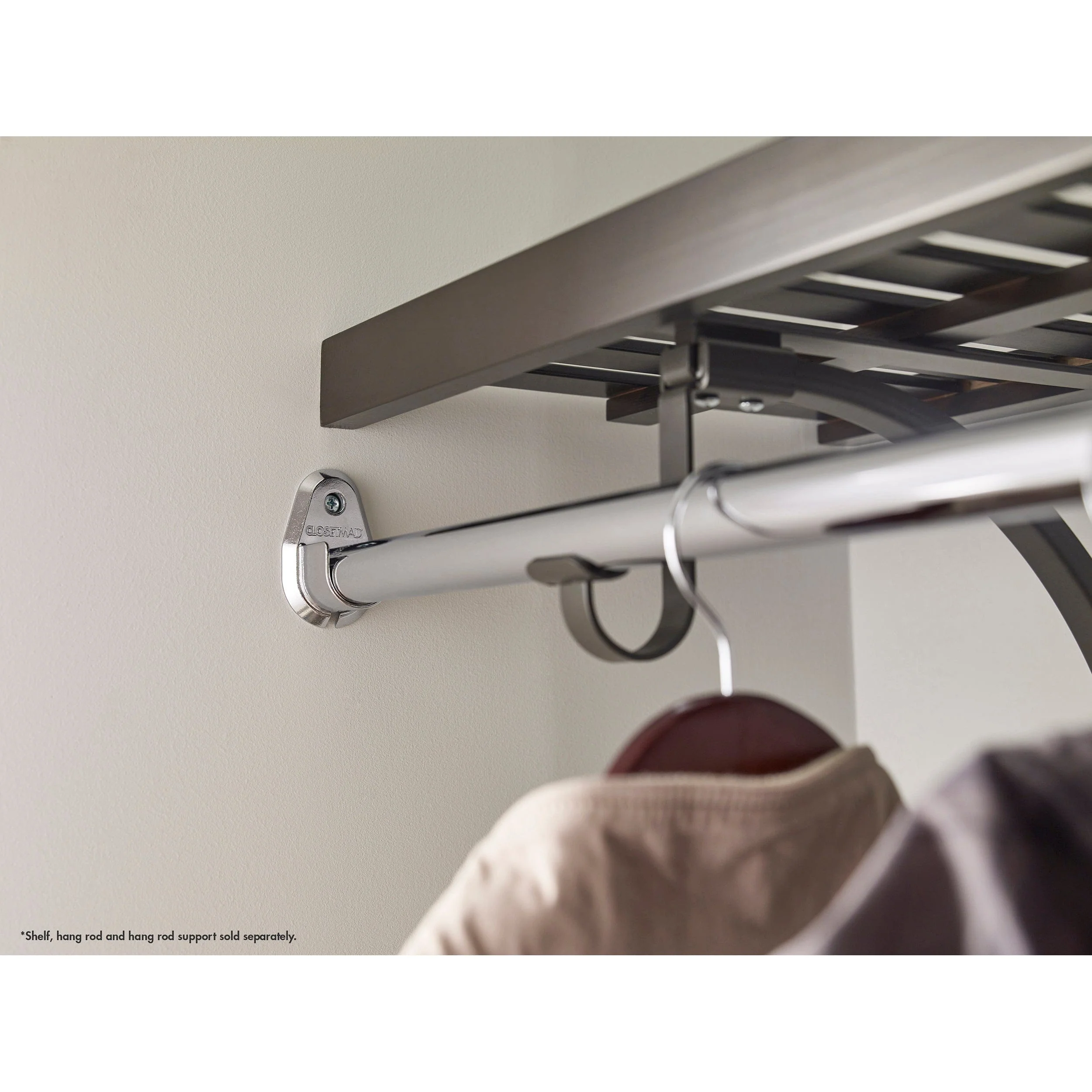 Premium Wood Shelf Hang Rod Pole Cup, Chrome - Image 3