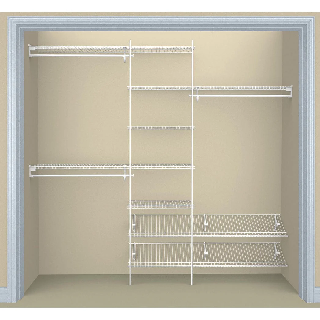 SuperSlide Closet Organizer Kit with Shoe Shelf 5' - 8' W Fixed Mount, White - Image 2