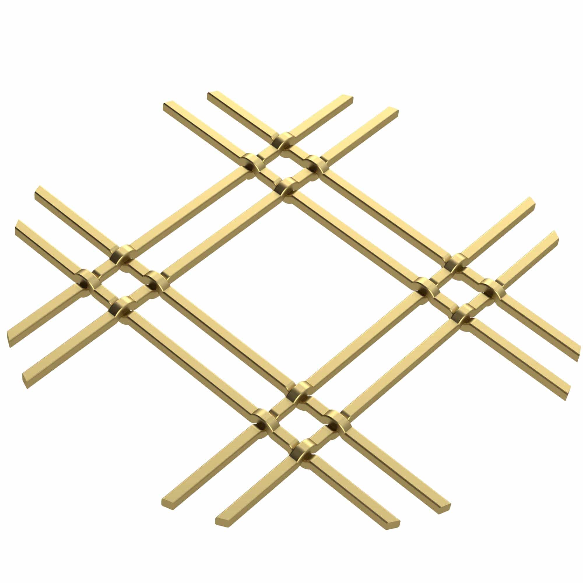 1" Flat Double Diamond Decorative Grille - Satin Brass, 36" W x 24" L Sheet