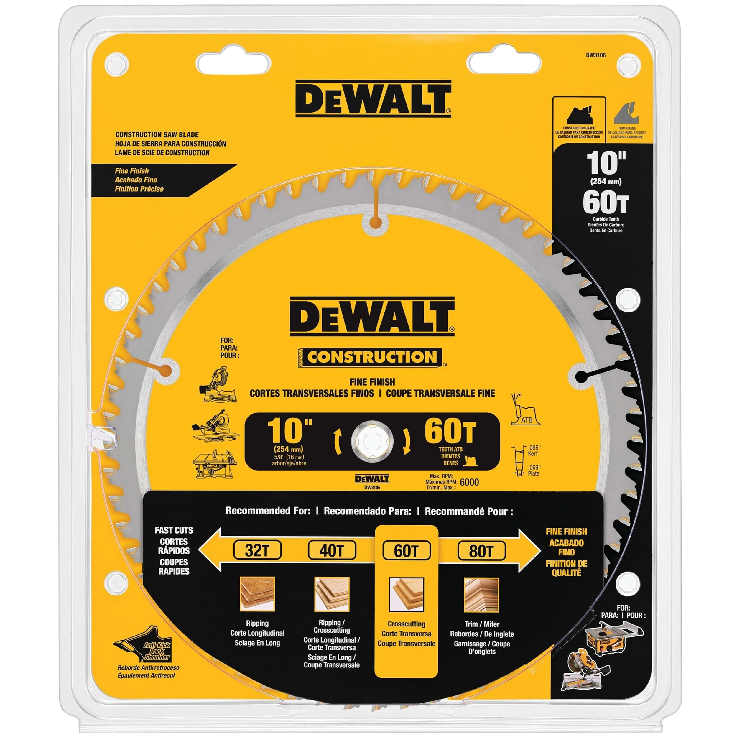 Circular Saw Blade - Construction - Fine Finish - 10" x 60 Tooth - Image 2