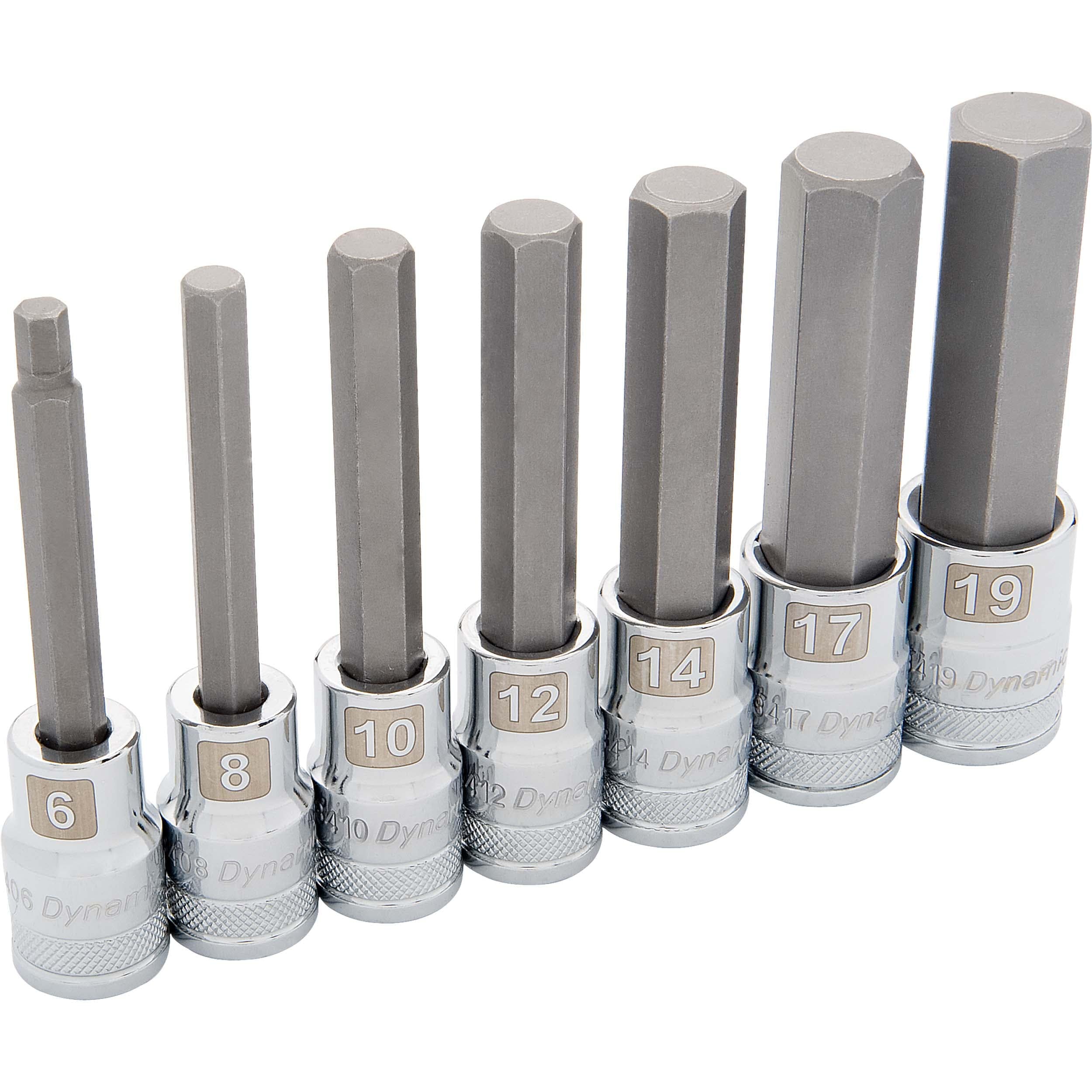 1/2" Drive 7pc Metric Long Hex Socket Set, 6mm - 19mm