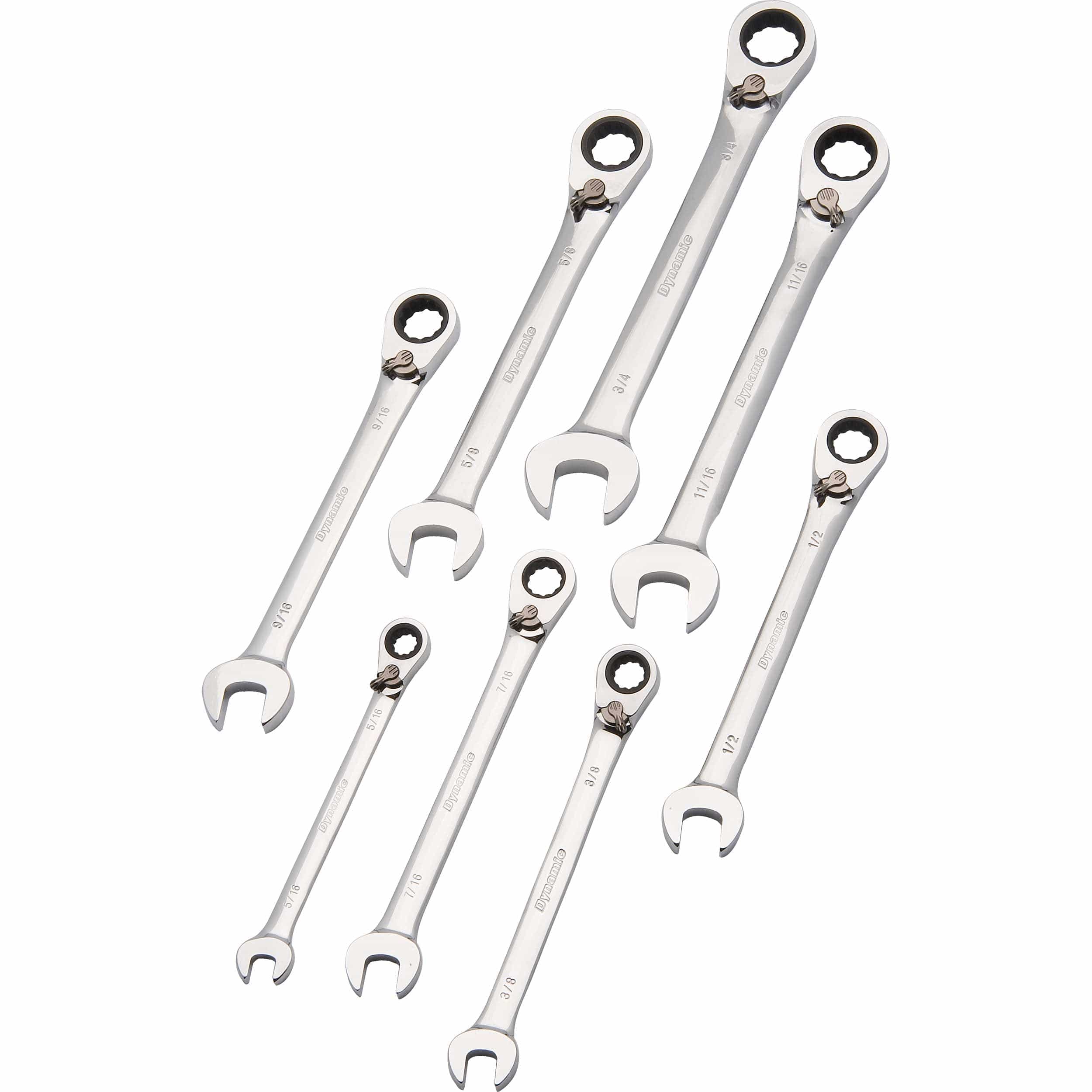 Ratcheting Wrench Set, 8pc, SAE, Reversible Combination, 5/16" - 3/4"