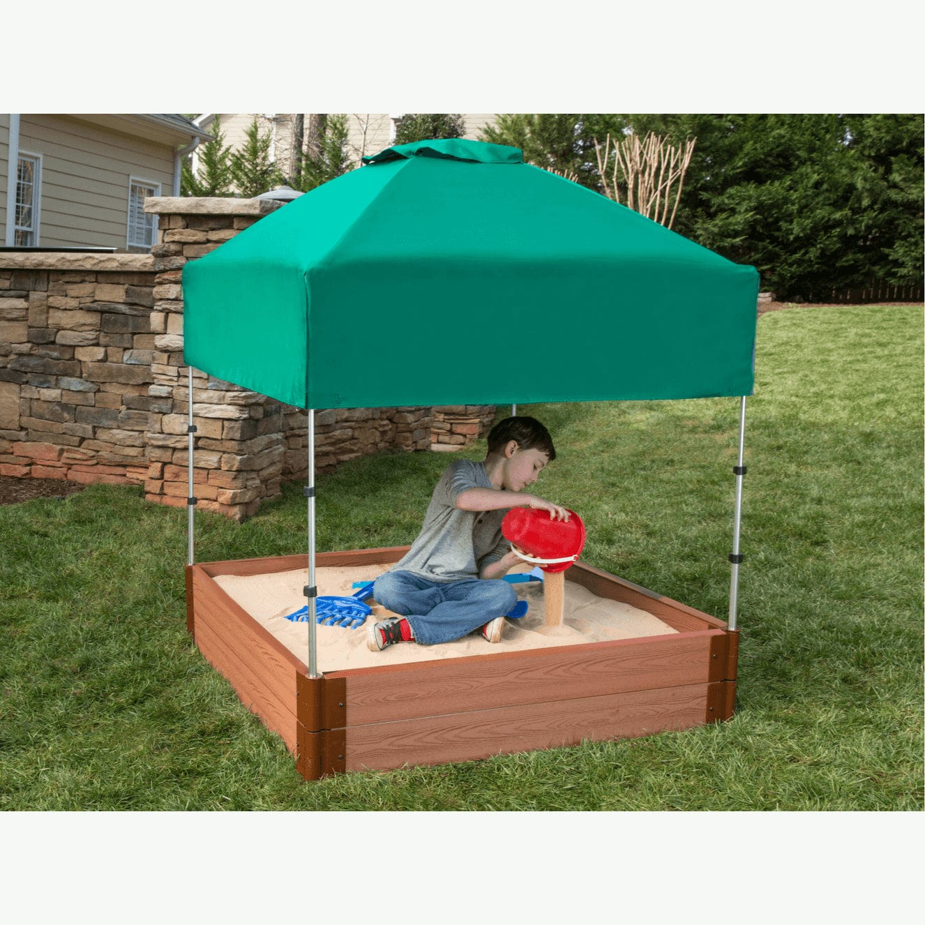 Classic Sienna 4' x 4' x 11" Composite Square Sandbox Kit with Telescoping Canopy/Cover - 2" profile - Image 6