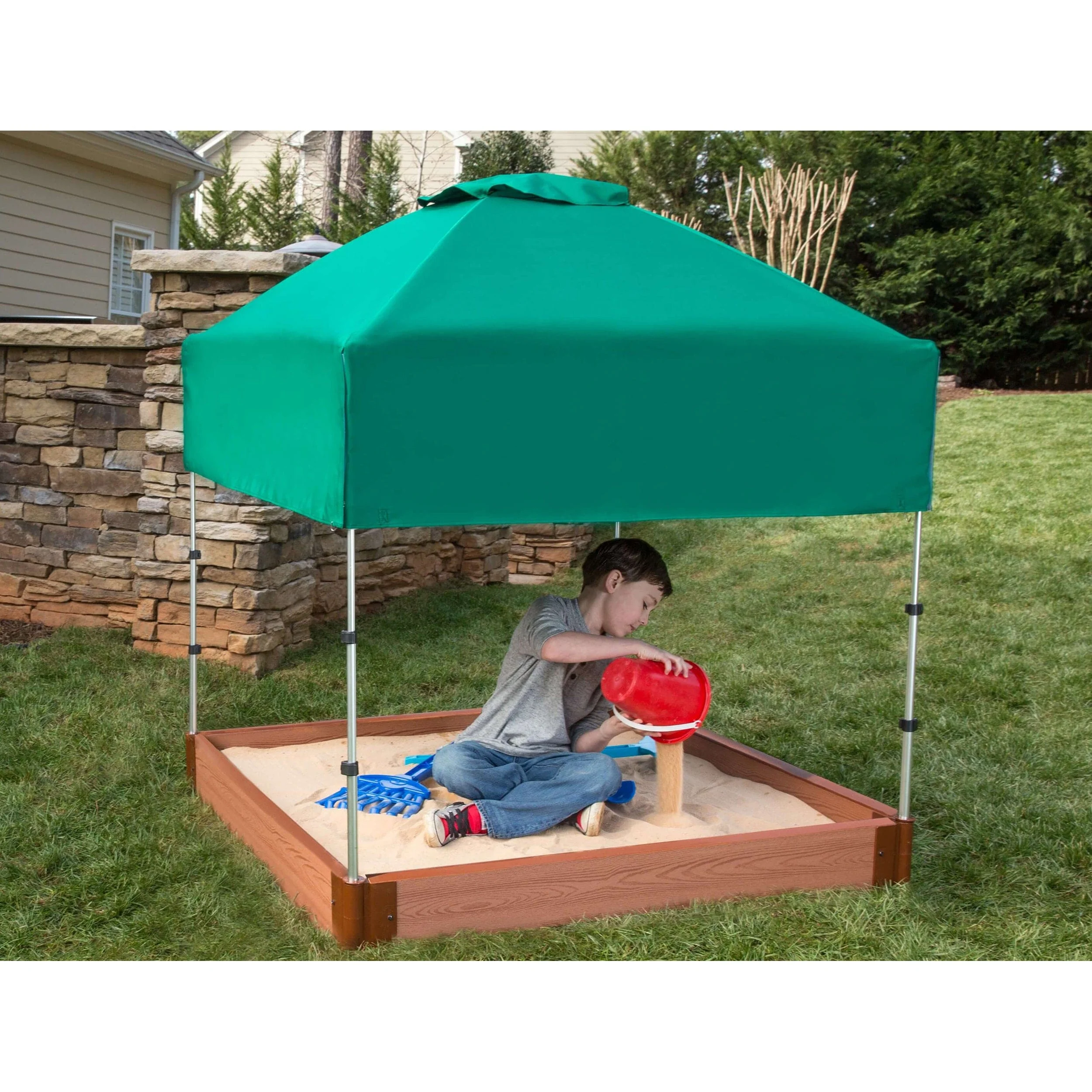 Classic Sienna 4' x 4' x  5.5" Composite Square Sandbox Kit with Telescoping Canopy/Cover - 2" profile - Image 5
