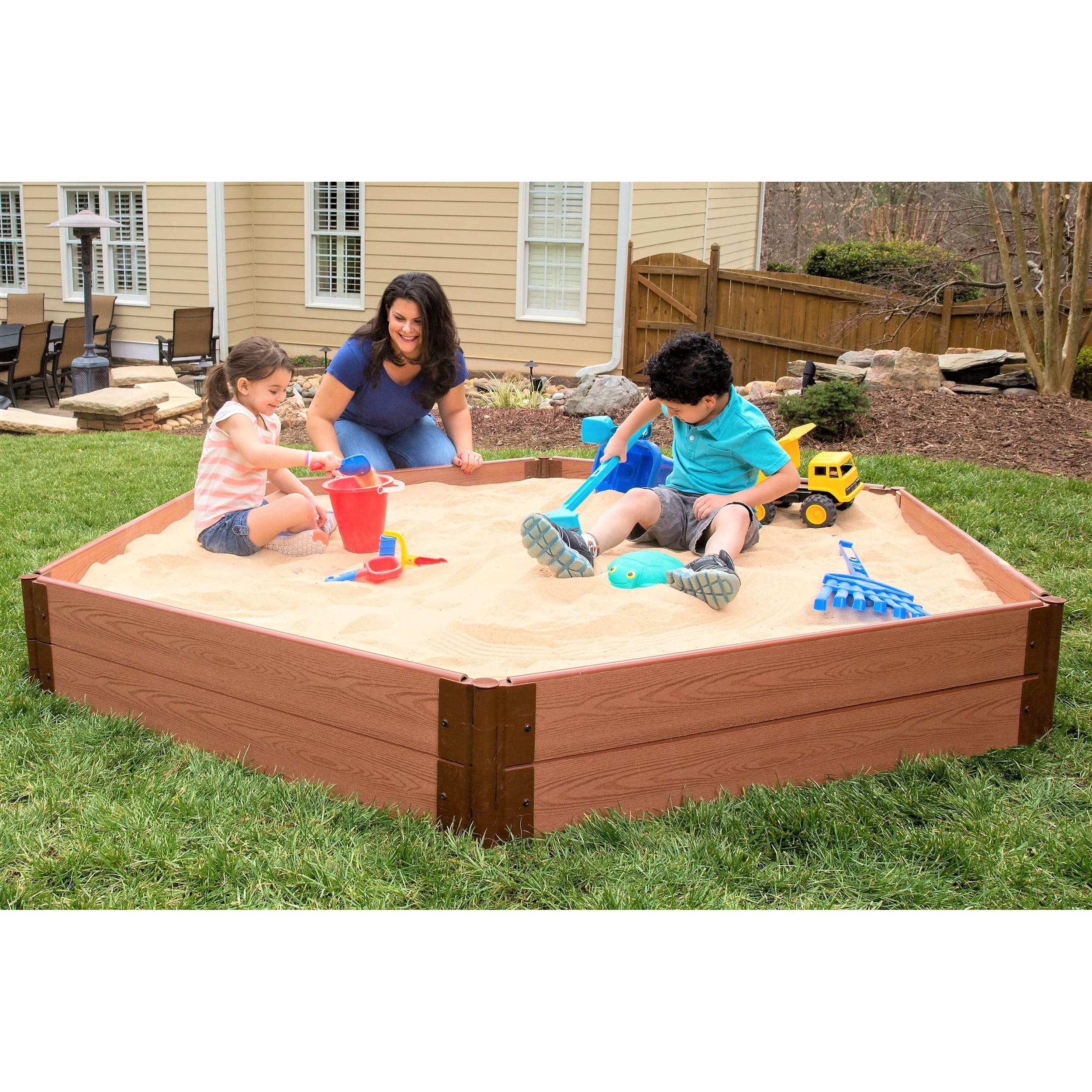 Classic Sienna 7' x 8' x 11" Composite Hexagon Sandbox Kit - 1" profile - Image 4