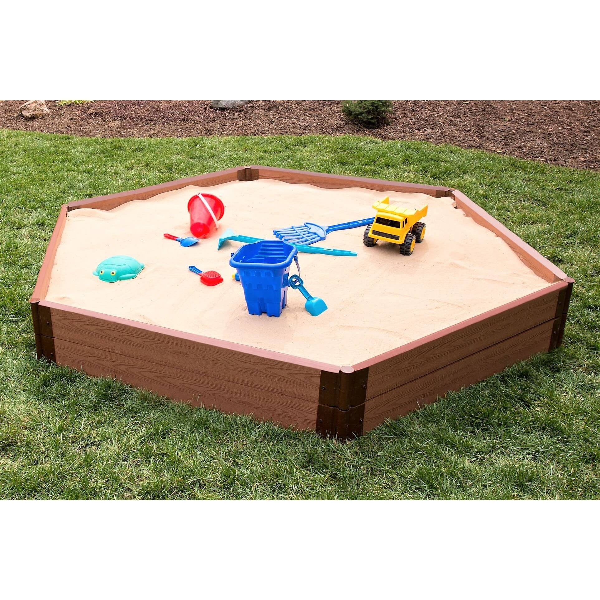Classic Sienna 7' x 8' x 11 " Composite Hexagon Sandbox Kit with Collapsible Cover - 2" profile - Image 3