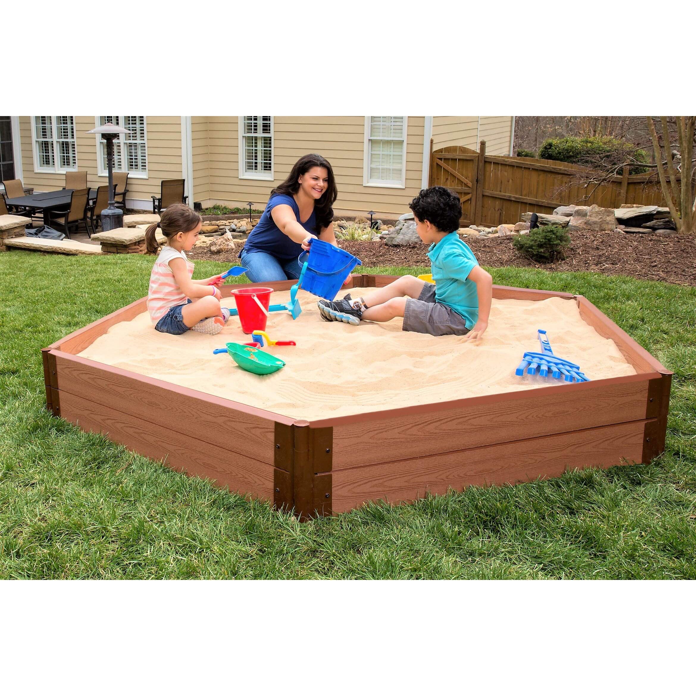 Classic Sienna 7' x 8' x 11 " Composite Hexagon Sandbox Kit with Collapsible Cover - 2" profile - Image 4