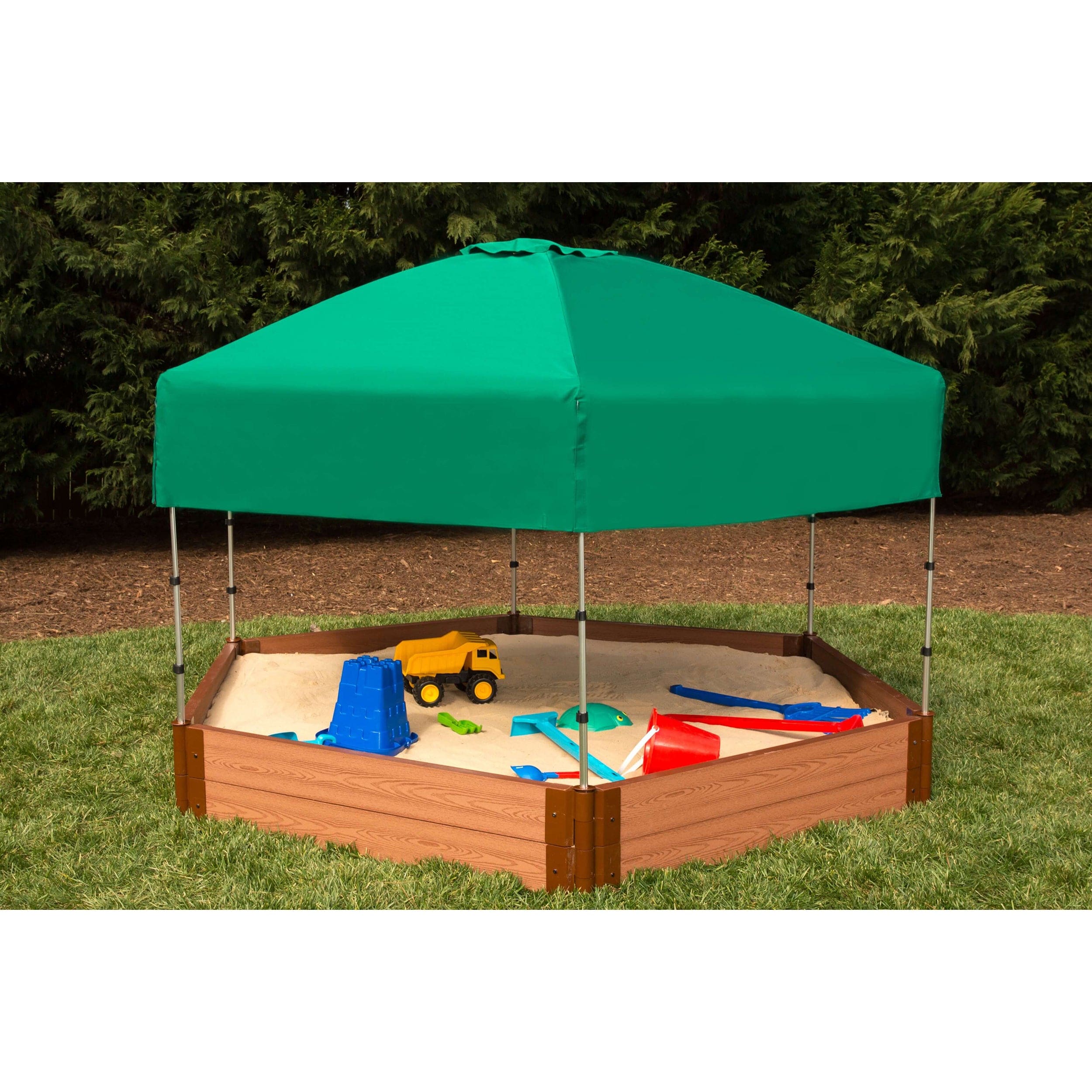 Classic Sienna 7' x 8' x 11" Composite Hexagon Sandbox Kit with Telescoping Canopy/Cover - 2" profile - Image 4