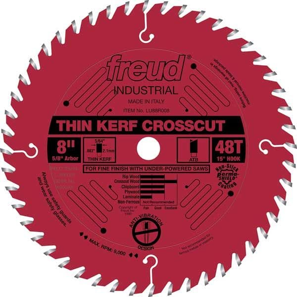 LU88R008 Industrial Thin Kerf Fine Finishing Crosscut Blade with Red Perma-Shield, 8" diameter