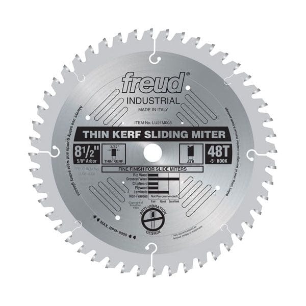 LU91M008 Industrial Thin Kerf Sliding Miter Blade, 8-1/2" diameter, 5/8" arbor, 48 teeth ATB