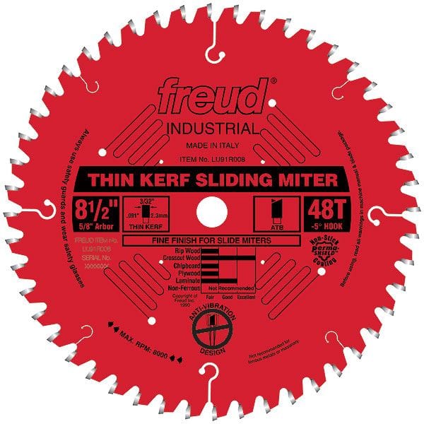 LU91R008 Sliding Compound Miter Saw Blade 8-1/2" x 5/8" Bore x 48 Tooth ATB