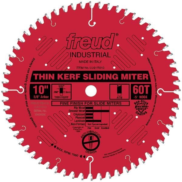 LU91R010 Sliding Compound Miter Saw Blade 10" x 5/8" Bore x 60 Tooth ATB