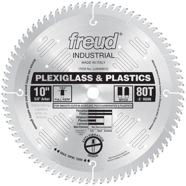 LU94M010 Circular Saw Plastic Saw Blade 10" x 5/8" Bore x 80 Tooth TCG