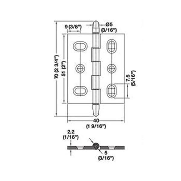 Solid Brass Mortise Butt Hinge with Finial - Image 2