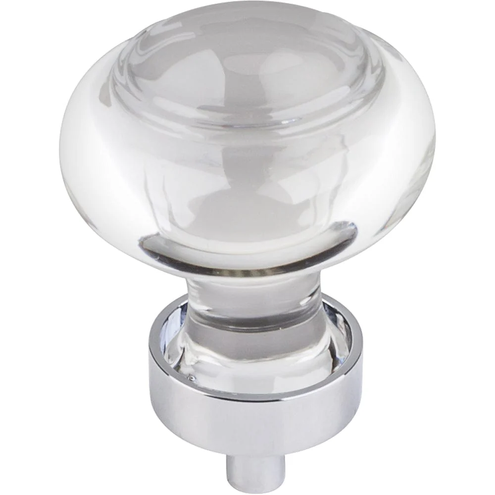 Harlow Small Button Glass Knob, 1-7/16" Dia., Polished Chrome