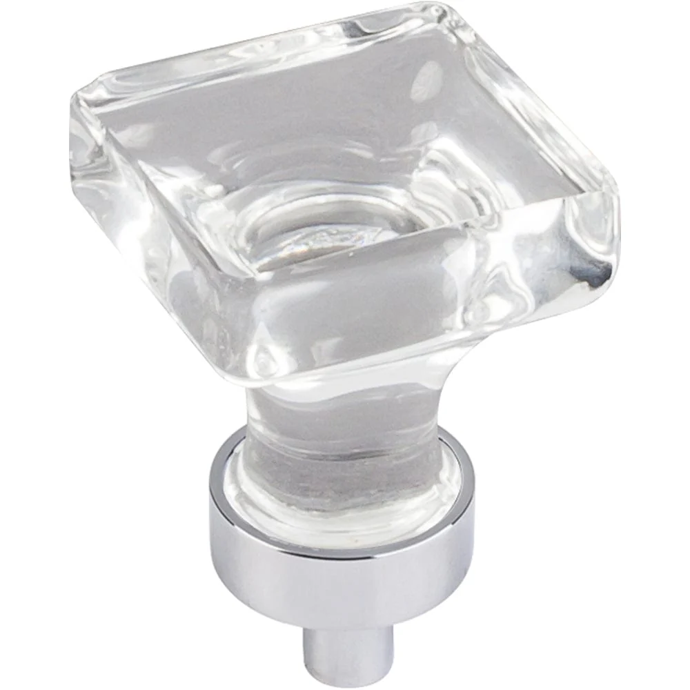 Harlow Small Square Glass Knob 1" O.L., Polished Chrome
