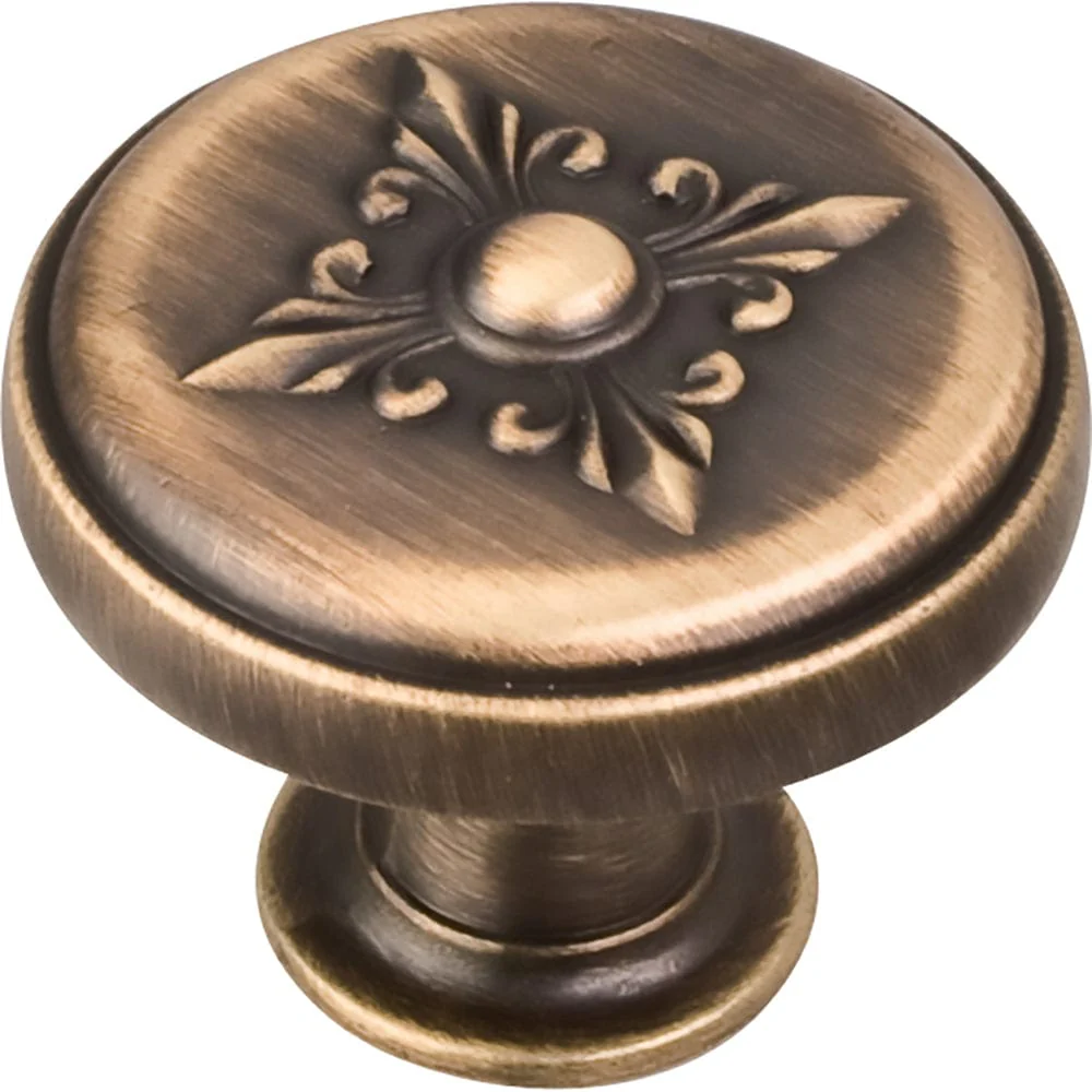 Lafayette Baroque Knob, 1-3/8" Dia., Antique Brushed Satin Brass