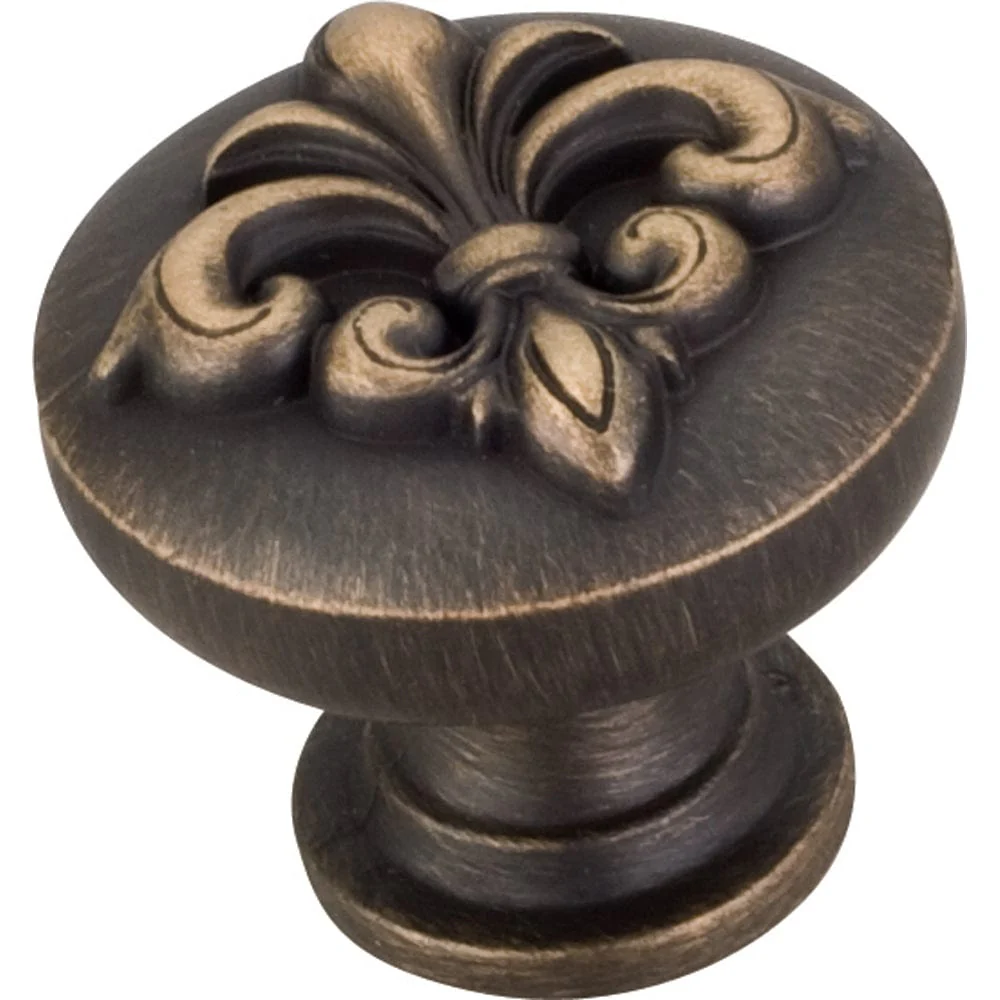 Lafayette Fleur-de-lis Knob, 1-3/8" Dia., Antique Brushed Satin Brass