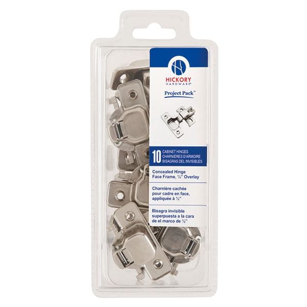 Concealed Face Frame Hinge with 1/2" (2-piece) Overlay Project Pack, Bright Nickel